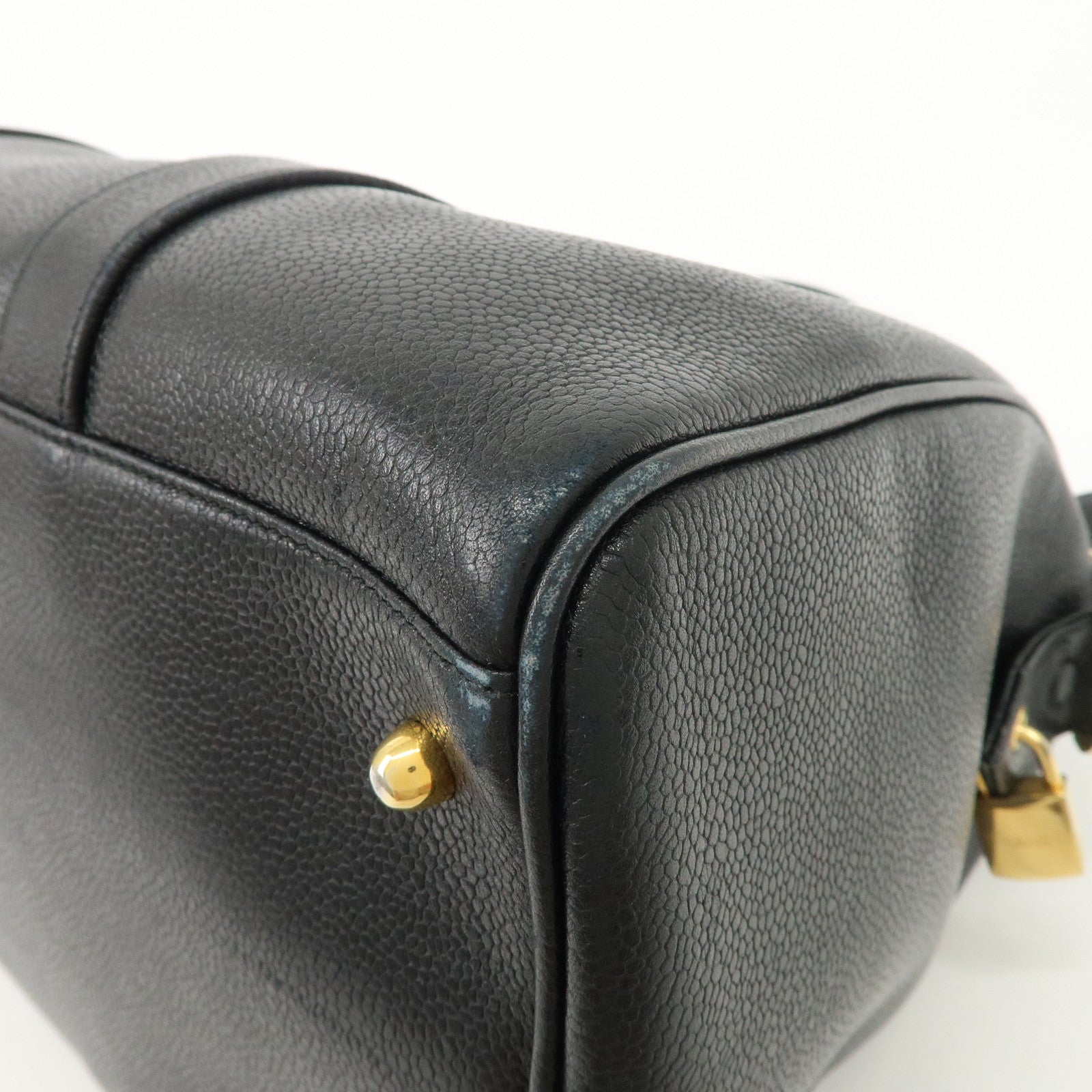 CHANEL COCO Mark Caviarskin Mini Boston Bag Hand Bag Black Used