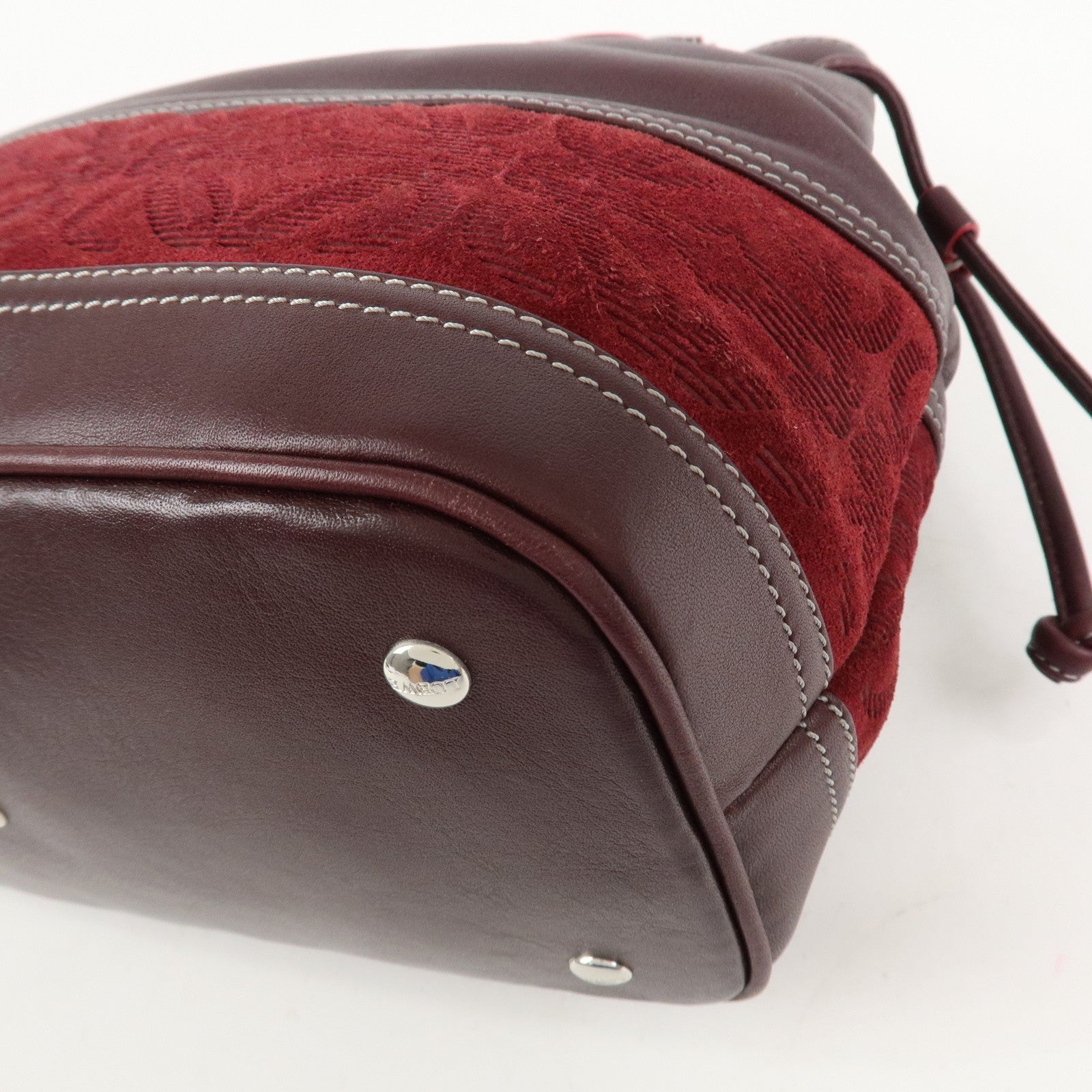 LOEWE Anagram Logo Leather Suede Hand Bag Brown Bordeaux