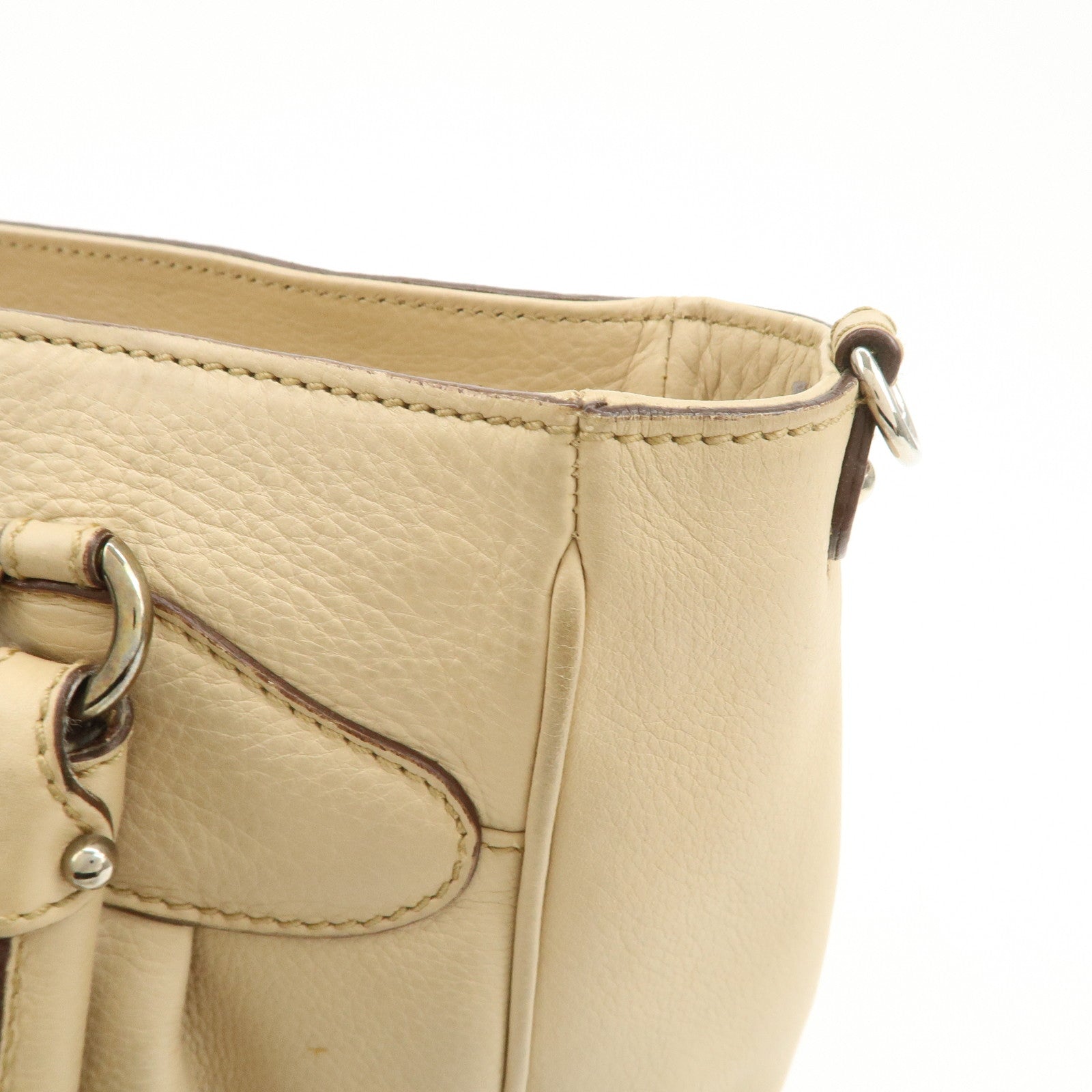 Ferragamo Gancini Leather 2Way Bag Hand Bag Shoulder Bag Beige