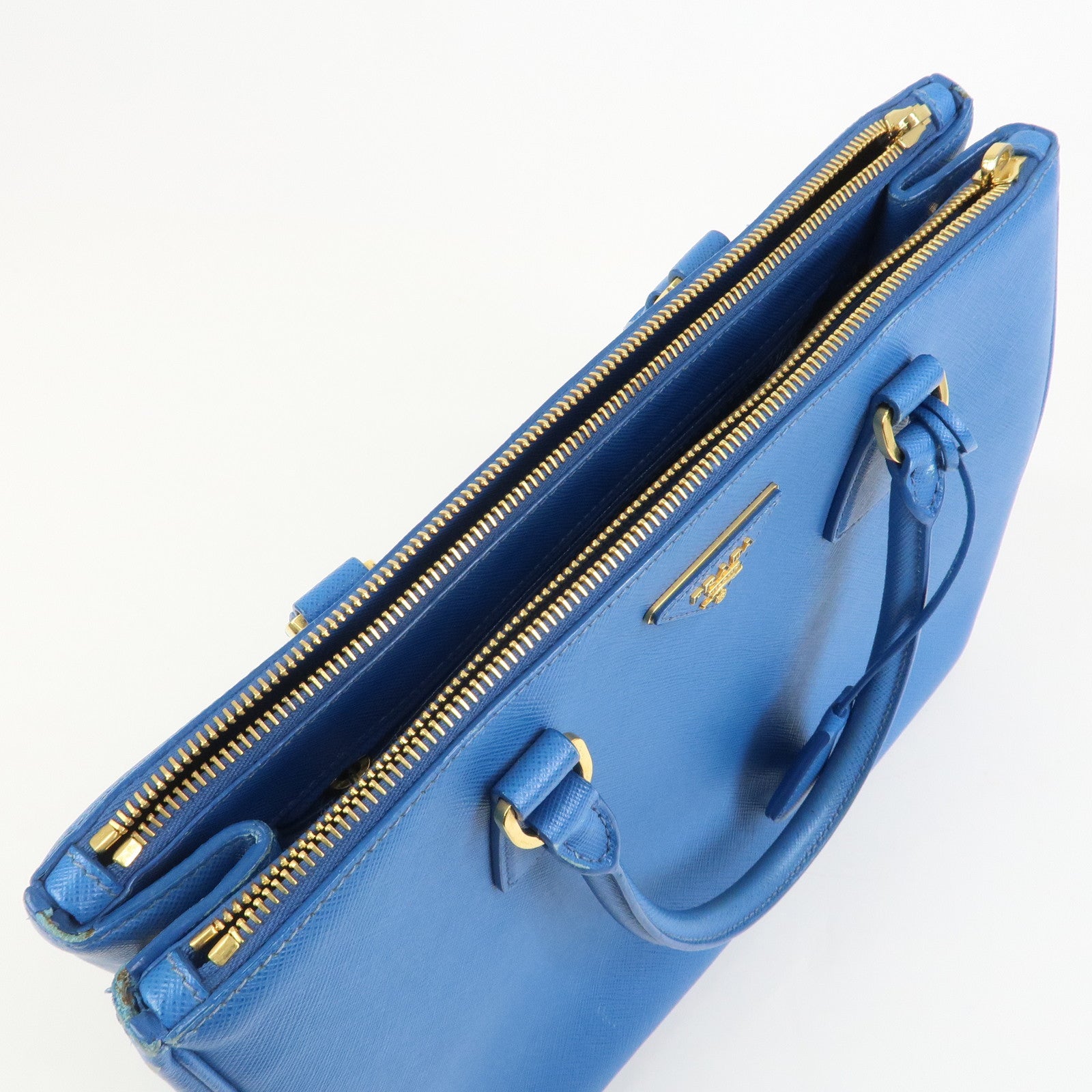 PRADA Triangle Logo Galleria Saffiano Leather 2Way Bag Blue 1BA274