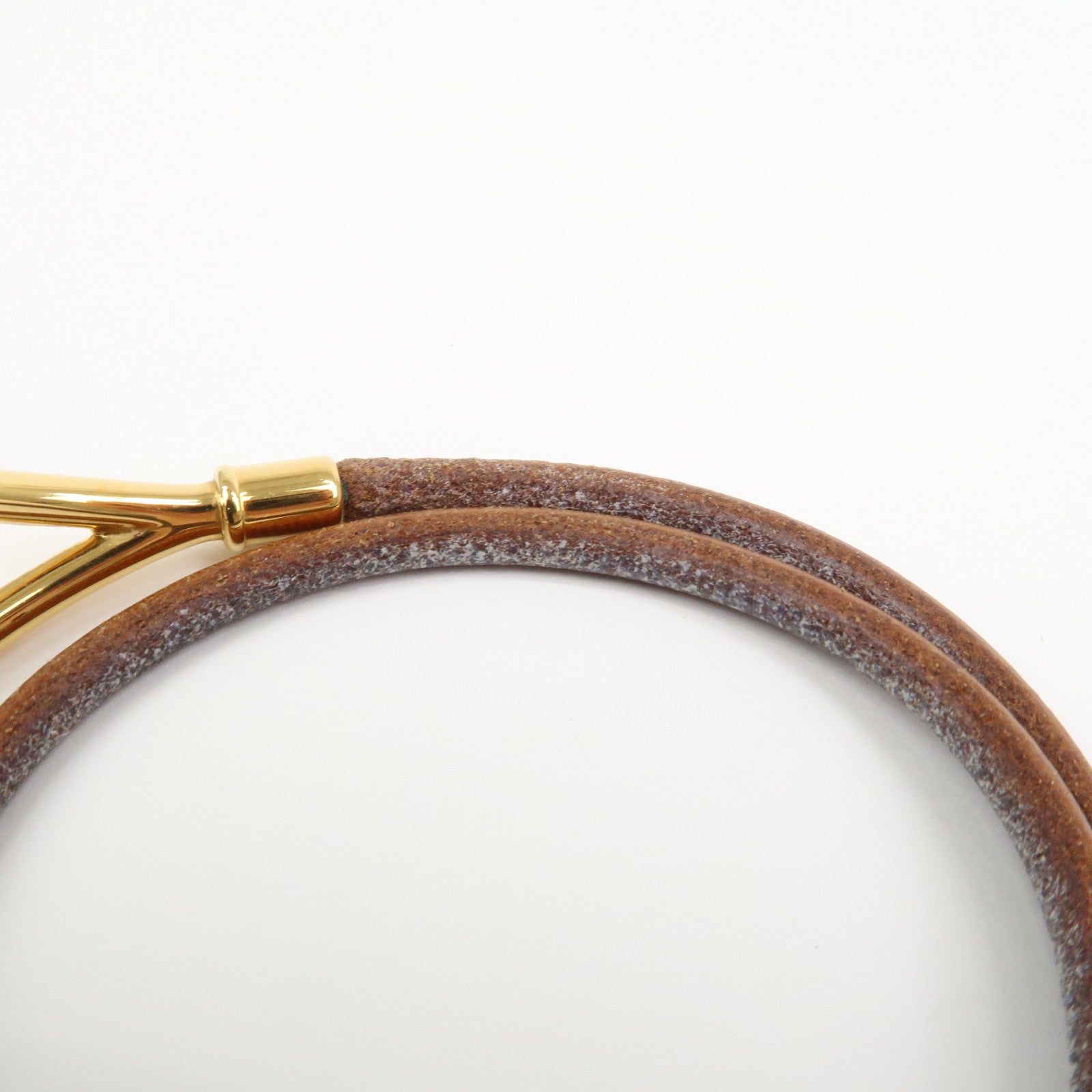 HERMES Jumbo Choker Leather Metal Bracelet Brown