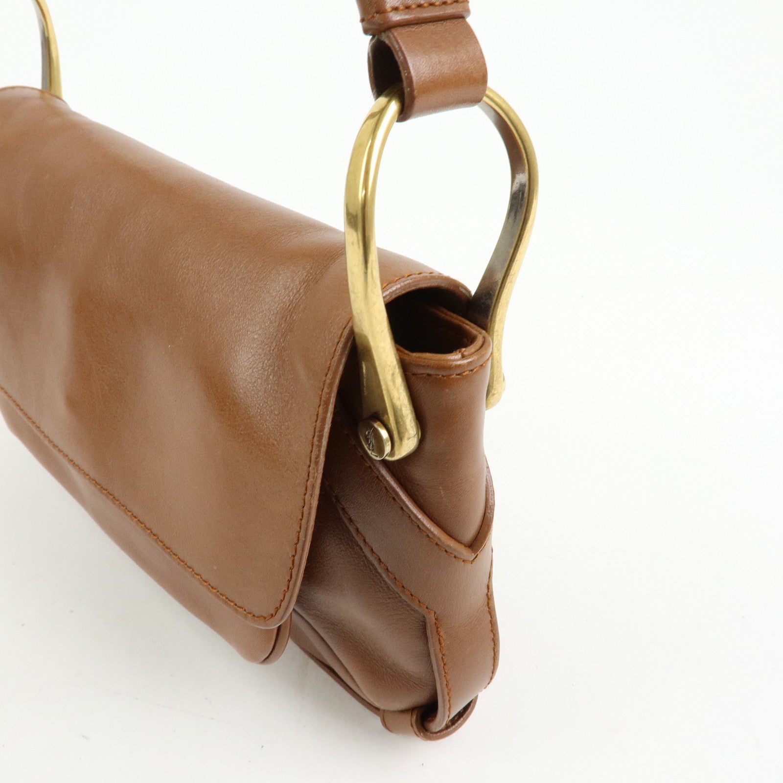 SAINT LAURENT PARIS Leather Shoulder Bag Hand Bag Brown