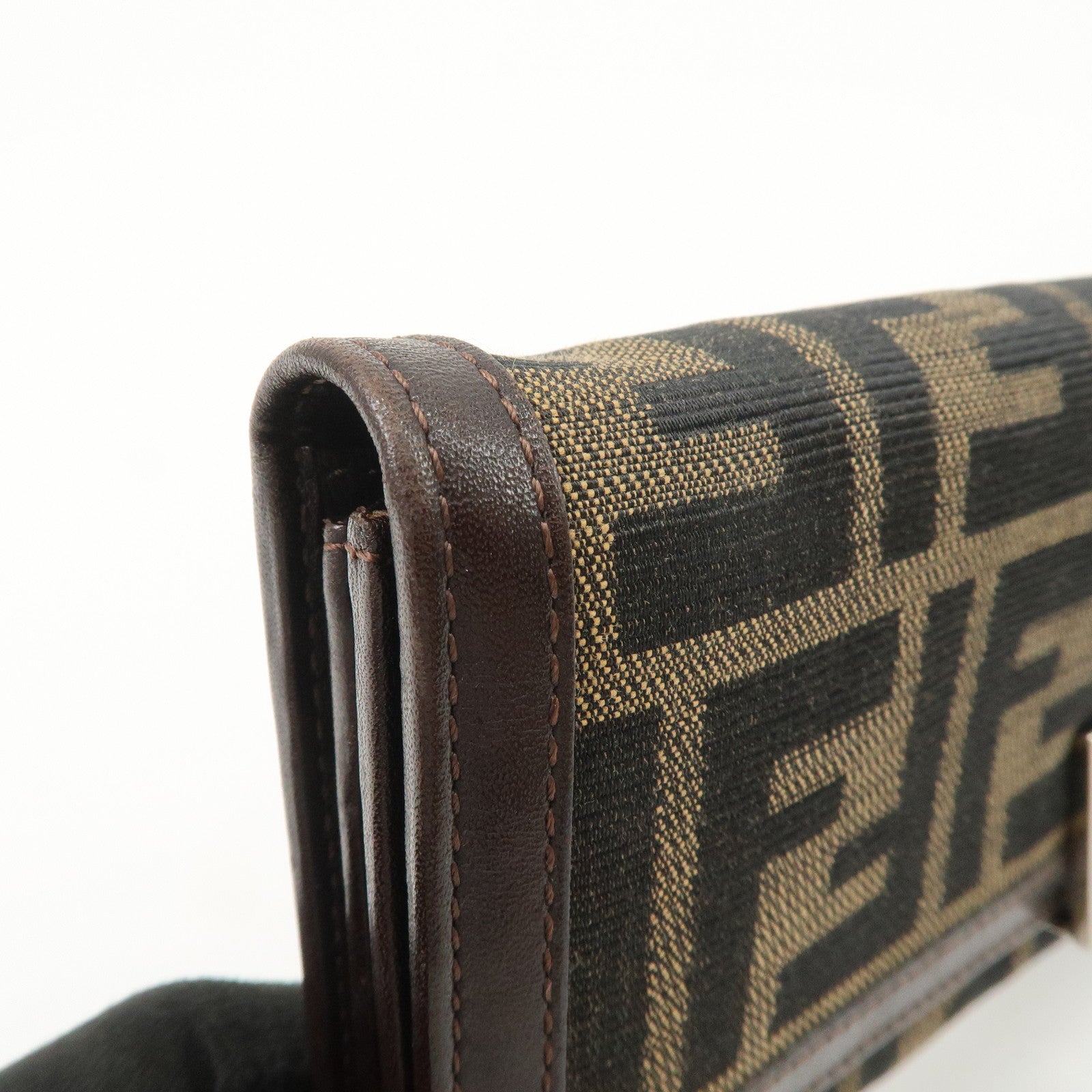 FENDI Zucca Canvas Leather Flap Long Wallet Brown 31084