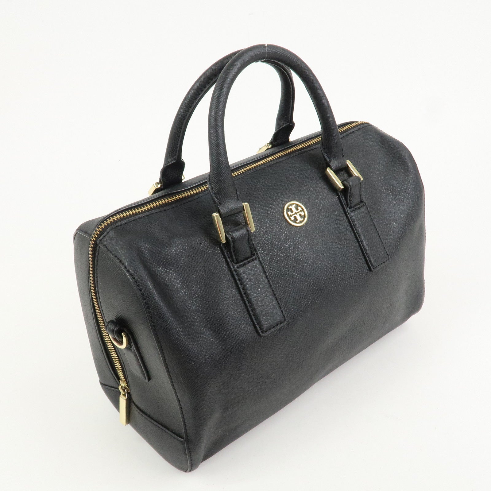 TORY BURCH Logo Leather 2Way Bag Hand Bag Shoulder Bag Black