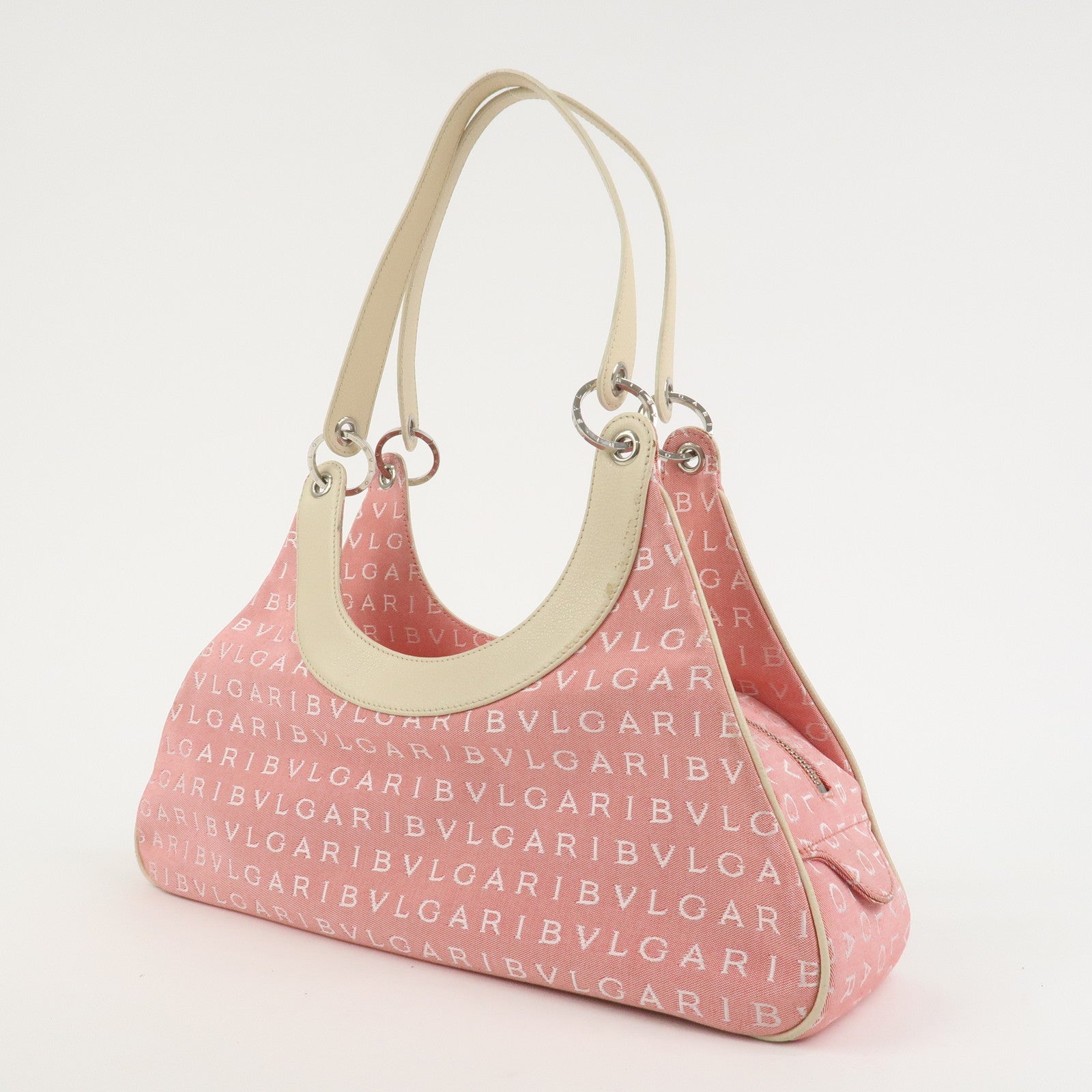 BVLGARI Logo Mania Canvas Leather Shoulder Bag Hand Bag Pink