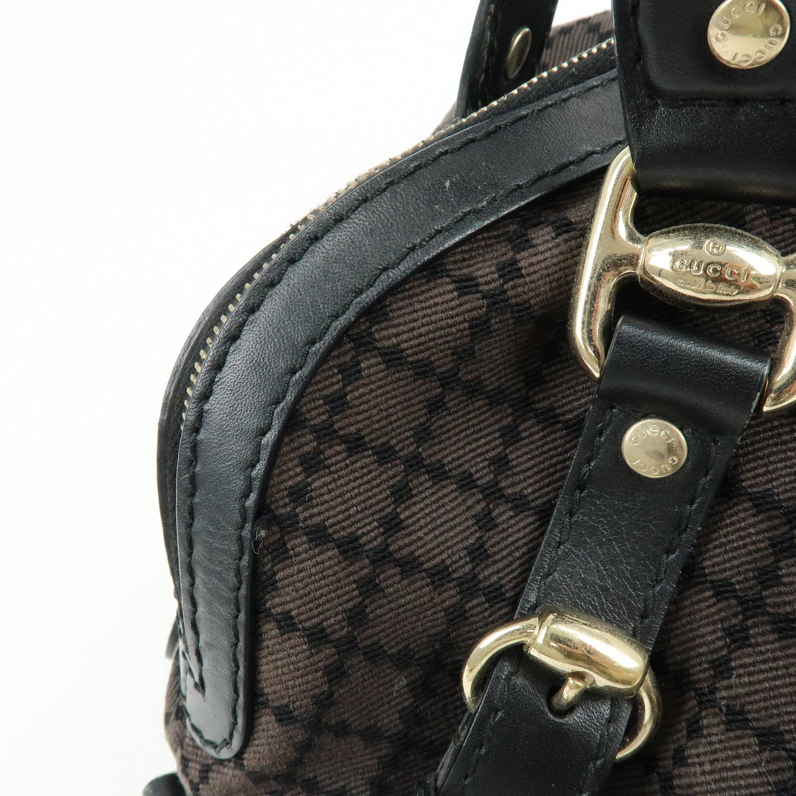 GUCCI Diamante Canvas Leather Shoulder Boston Bag Brown 269930