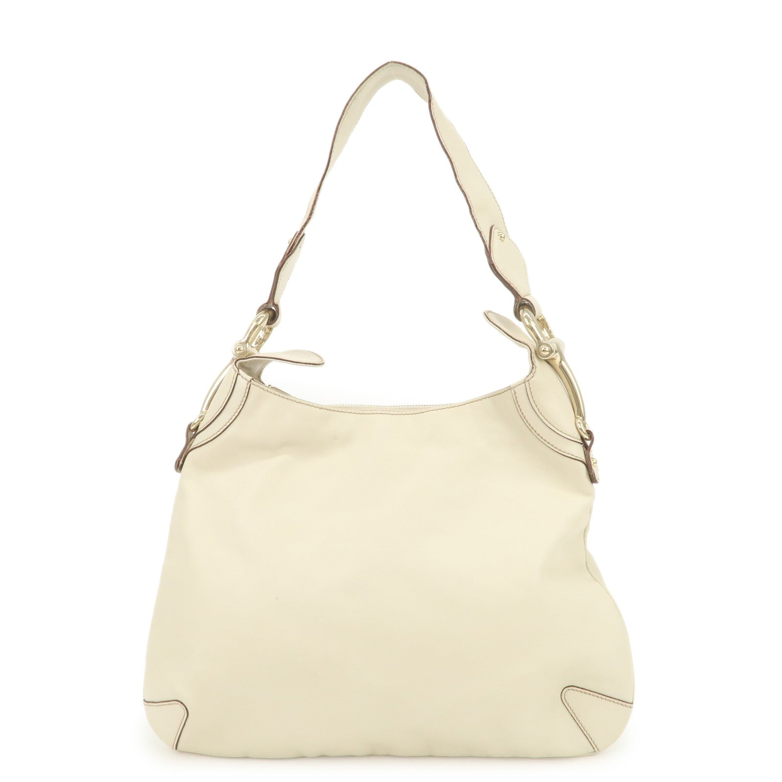 GUCCI Horsebit Leather Shoulder Bag Hand Bag Ivory 145826