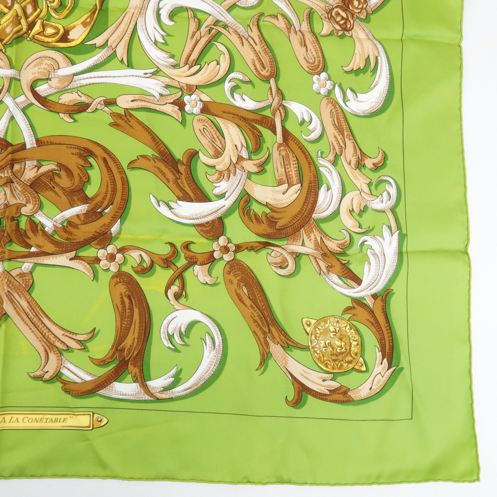 HERMES Carre 90 Silk 100% LE MORS A LA CONTETABLE Scarf Green Used