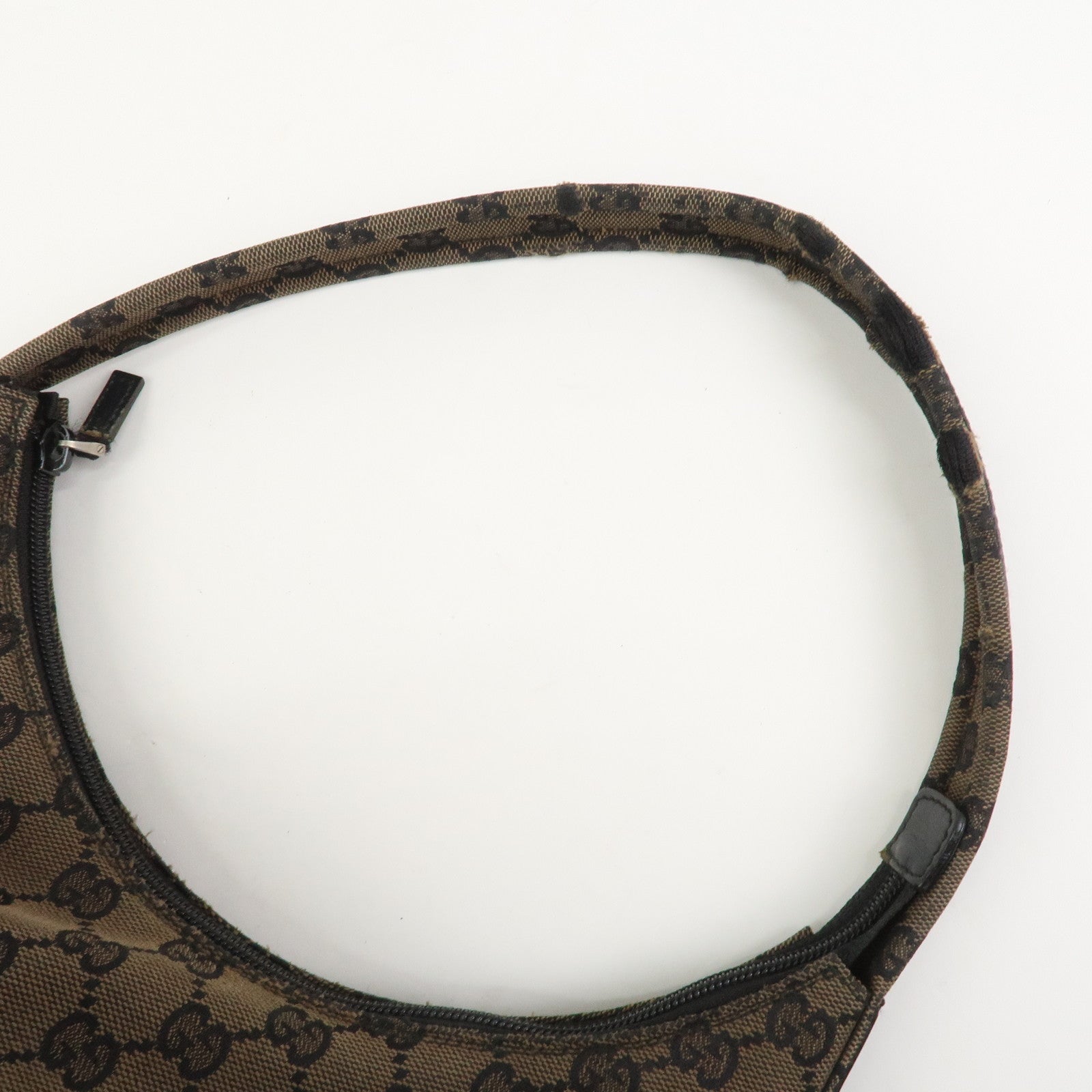 GUCCI GG Canvas Leather Shoulder Bag Hand Bag Brown Black 001・3386