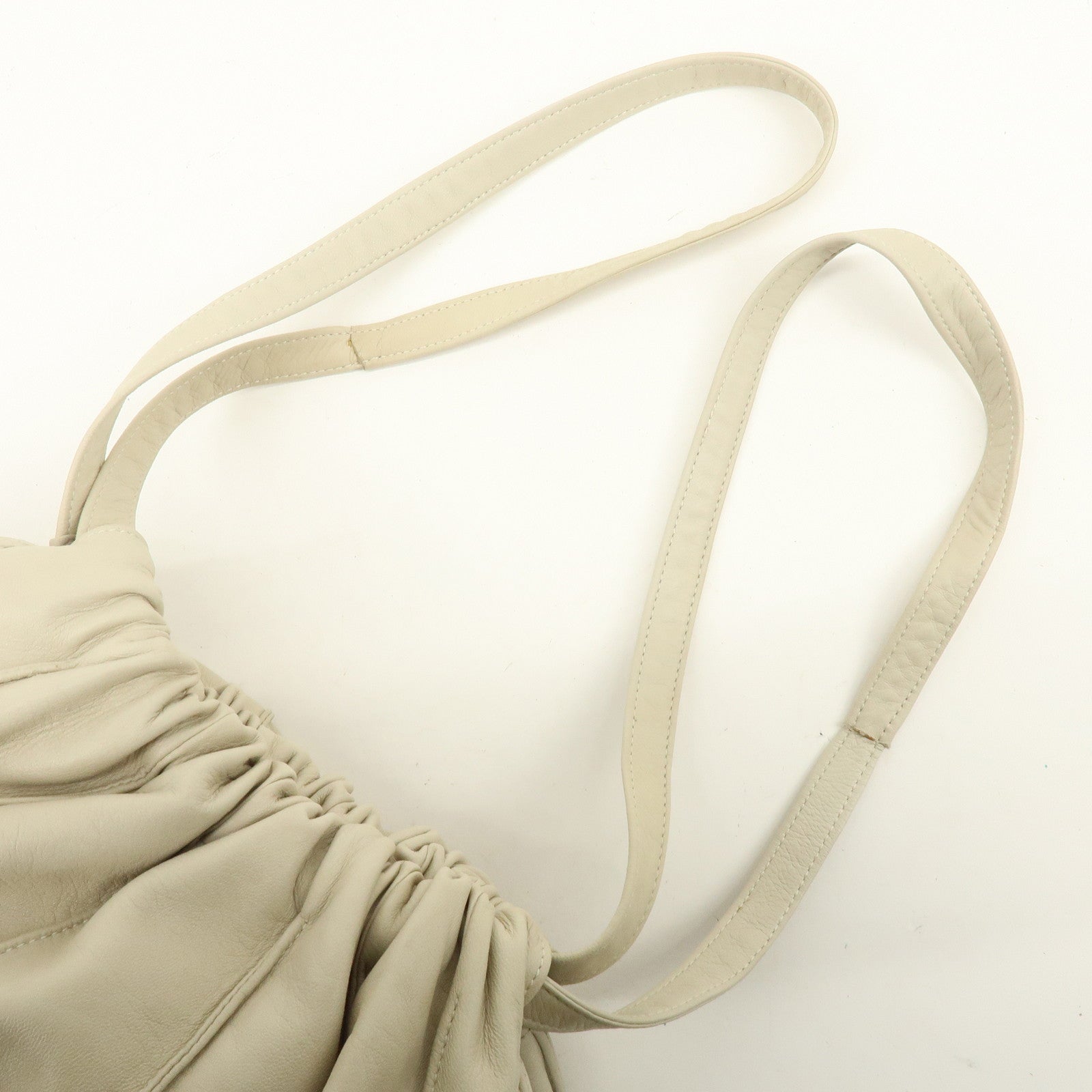 LOEWE Leather Drawstring Shoulder Bag Hand Bag Ivory