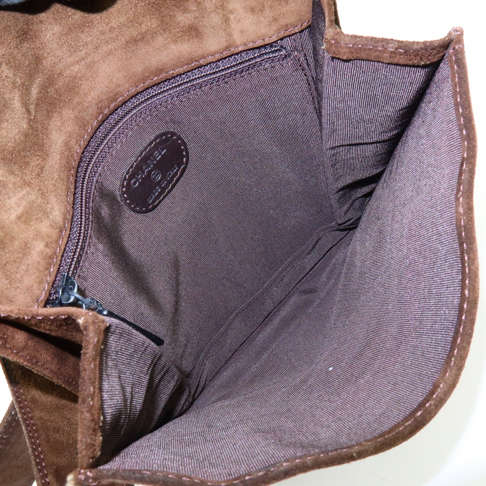 CHANEL Suede Shoulder Bag Crossbody Bag Brown