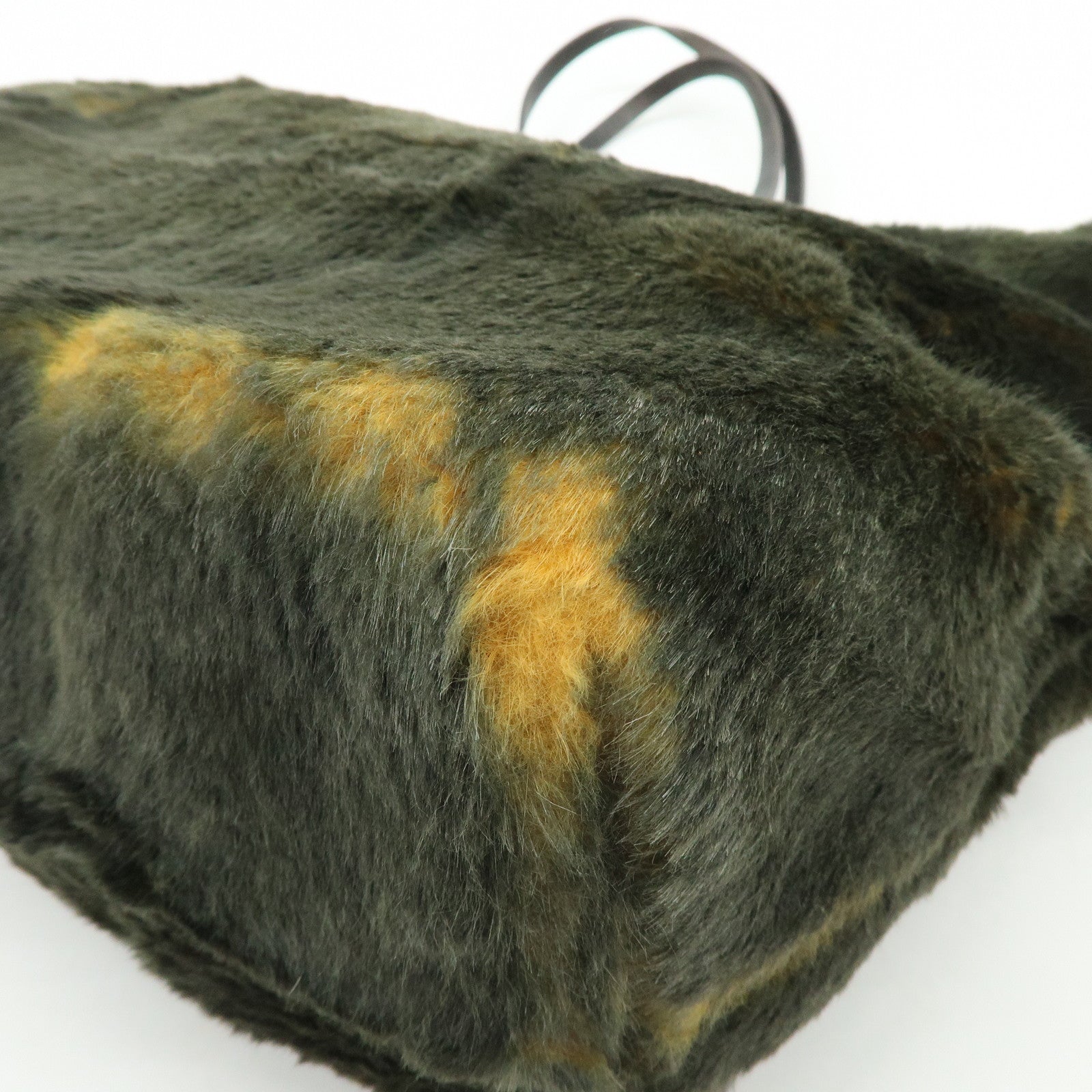 FENDI Fur Leather Tote Bag Hand Bag Brown Yellow 8BH005