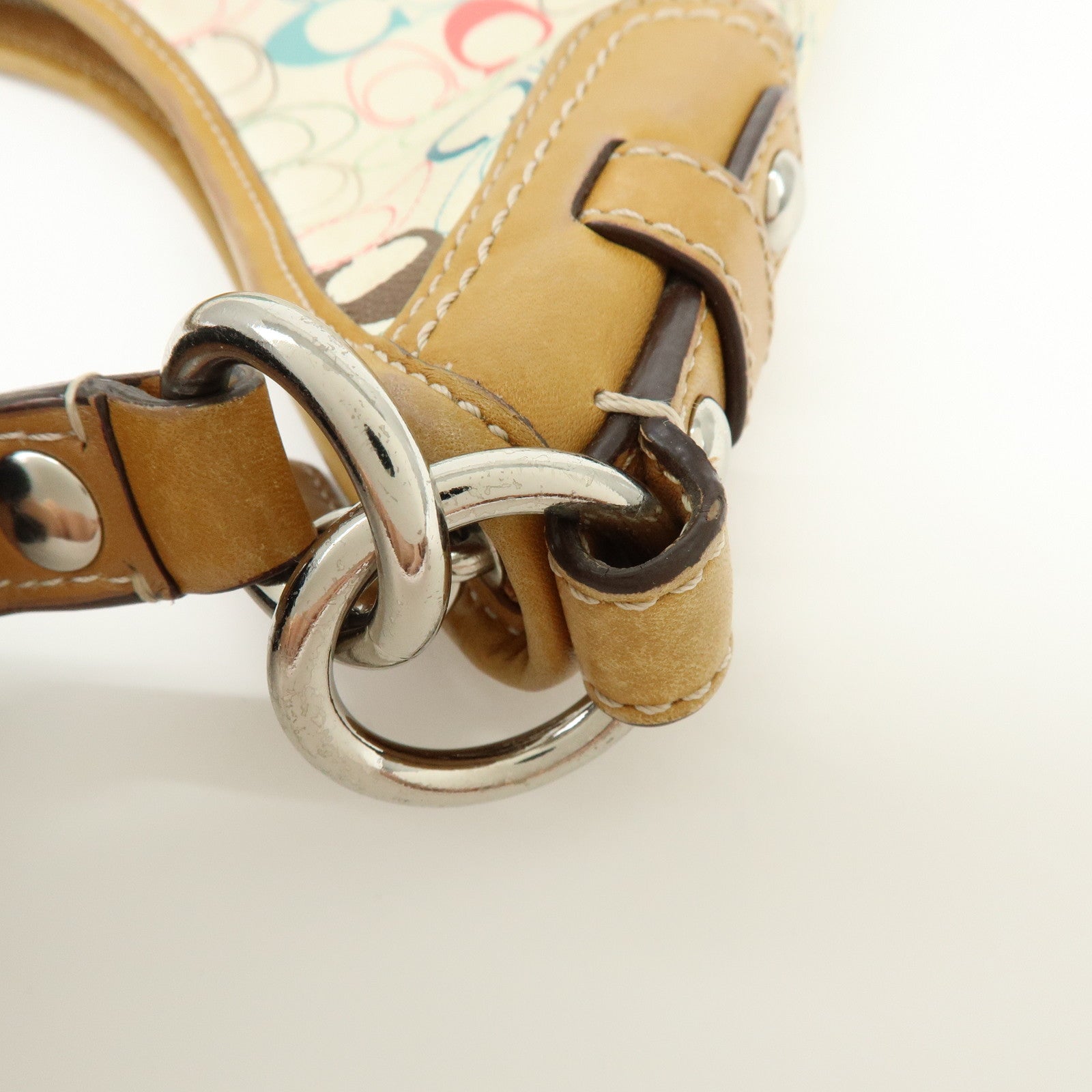 COACH Signature PVC Leather Shoulder Bag Hand Bag White Green