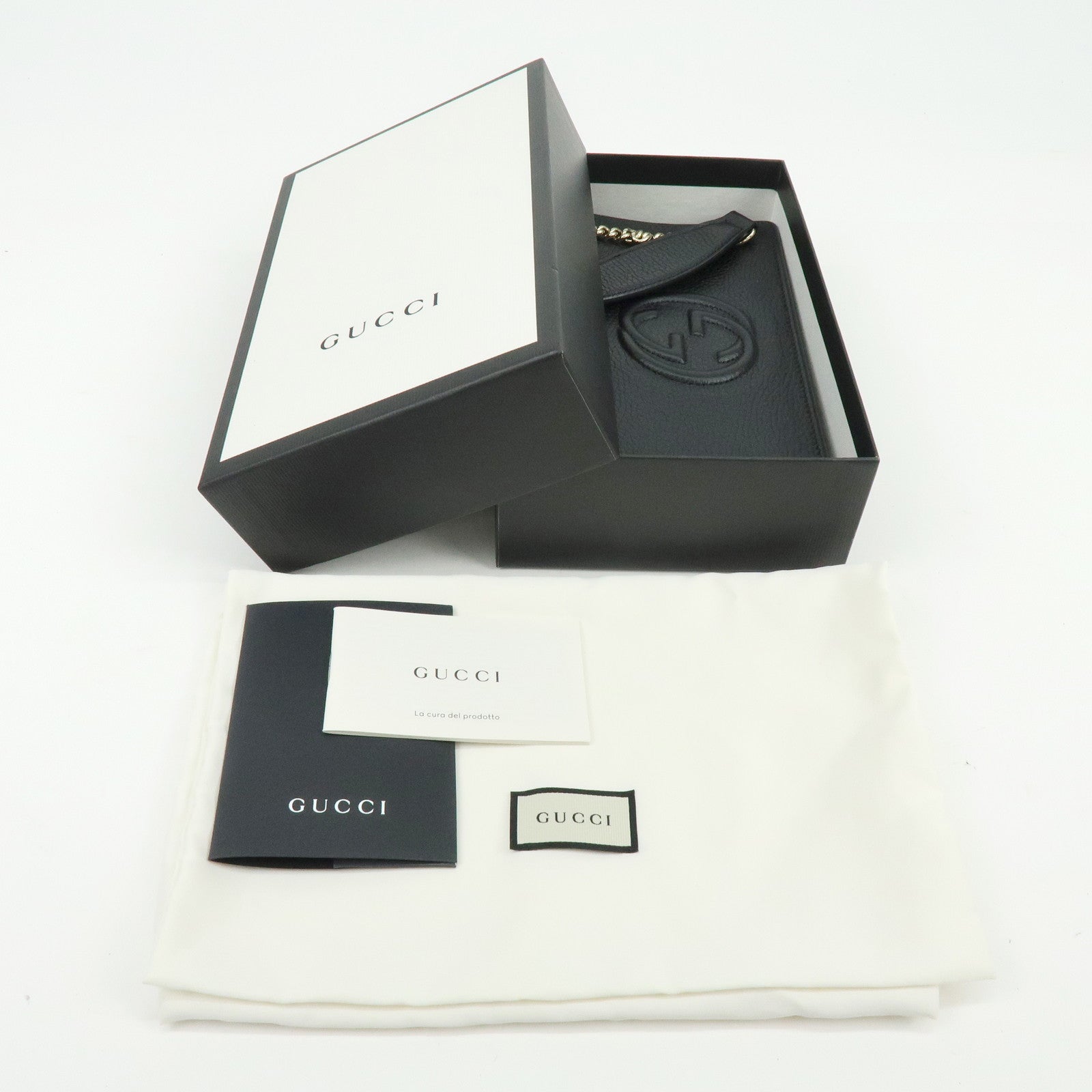 GUCCI SOHO Interlocking G Chain Shoulder Wallet Bag Black 598211