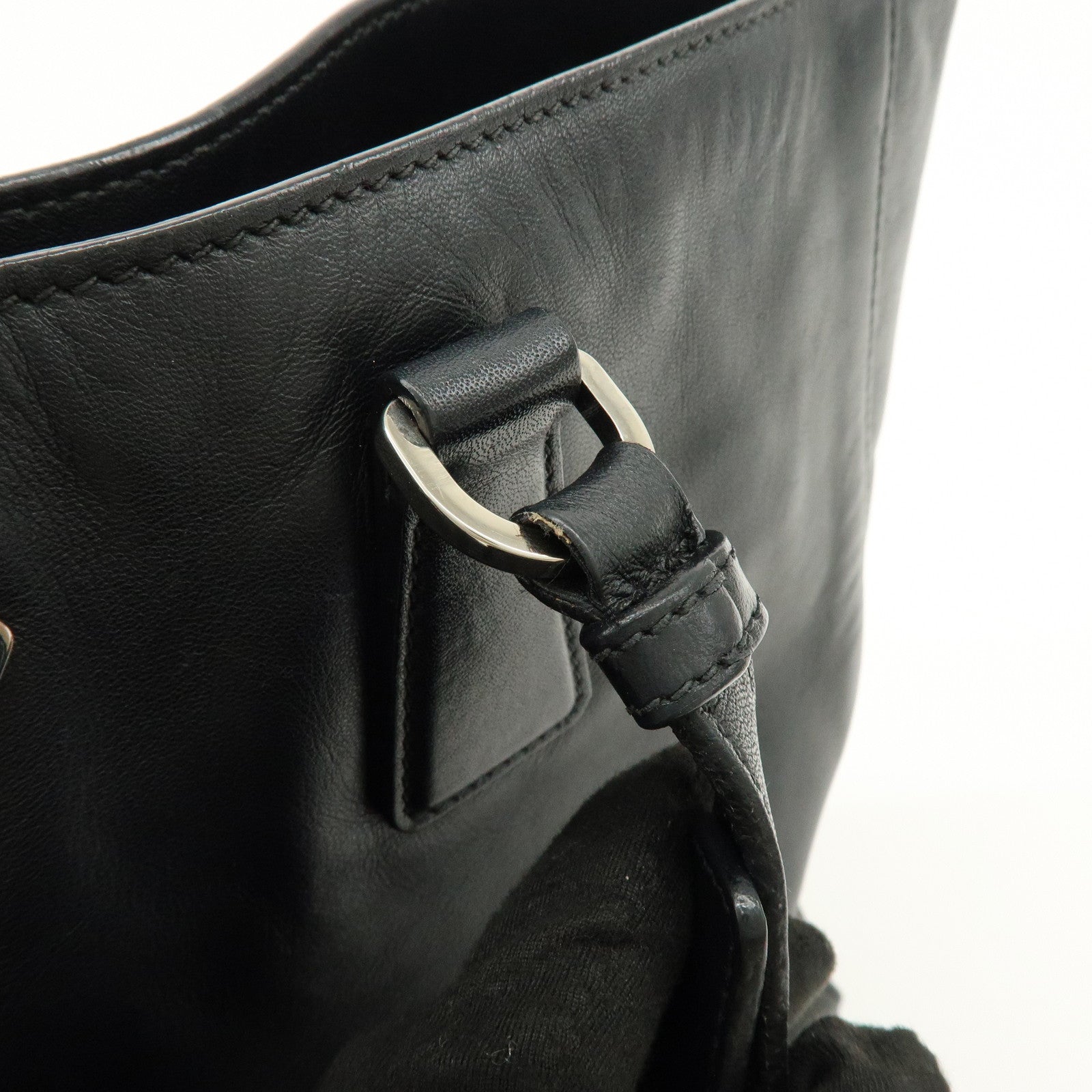 PRADA Triangle Logo Leather Tote Bag Shoulder Bag Black BR5033
