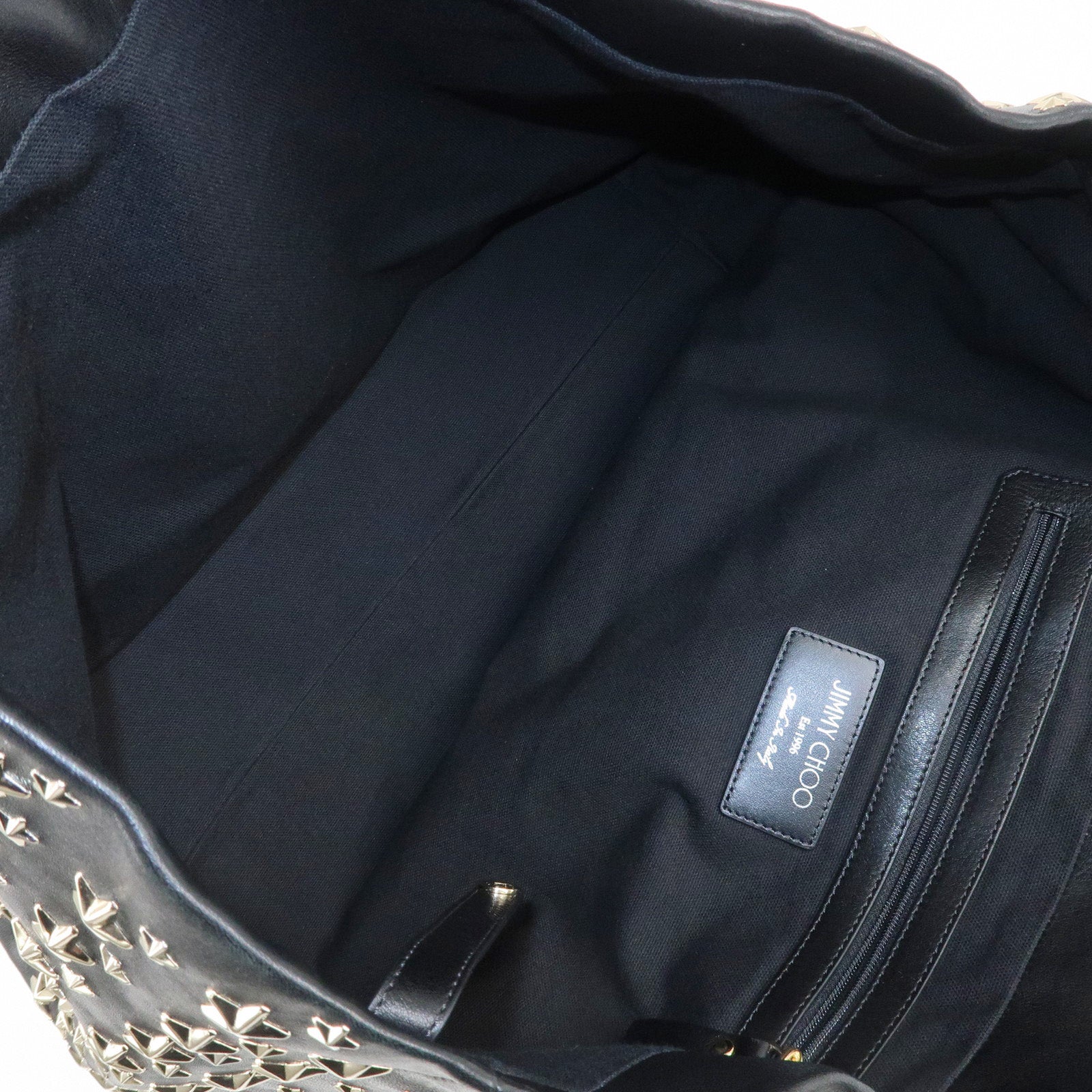 JIMMY CHOO Leather Star Studs Tote Bag Hand Bag Black Silver HDW Used