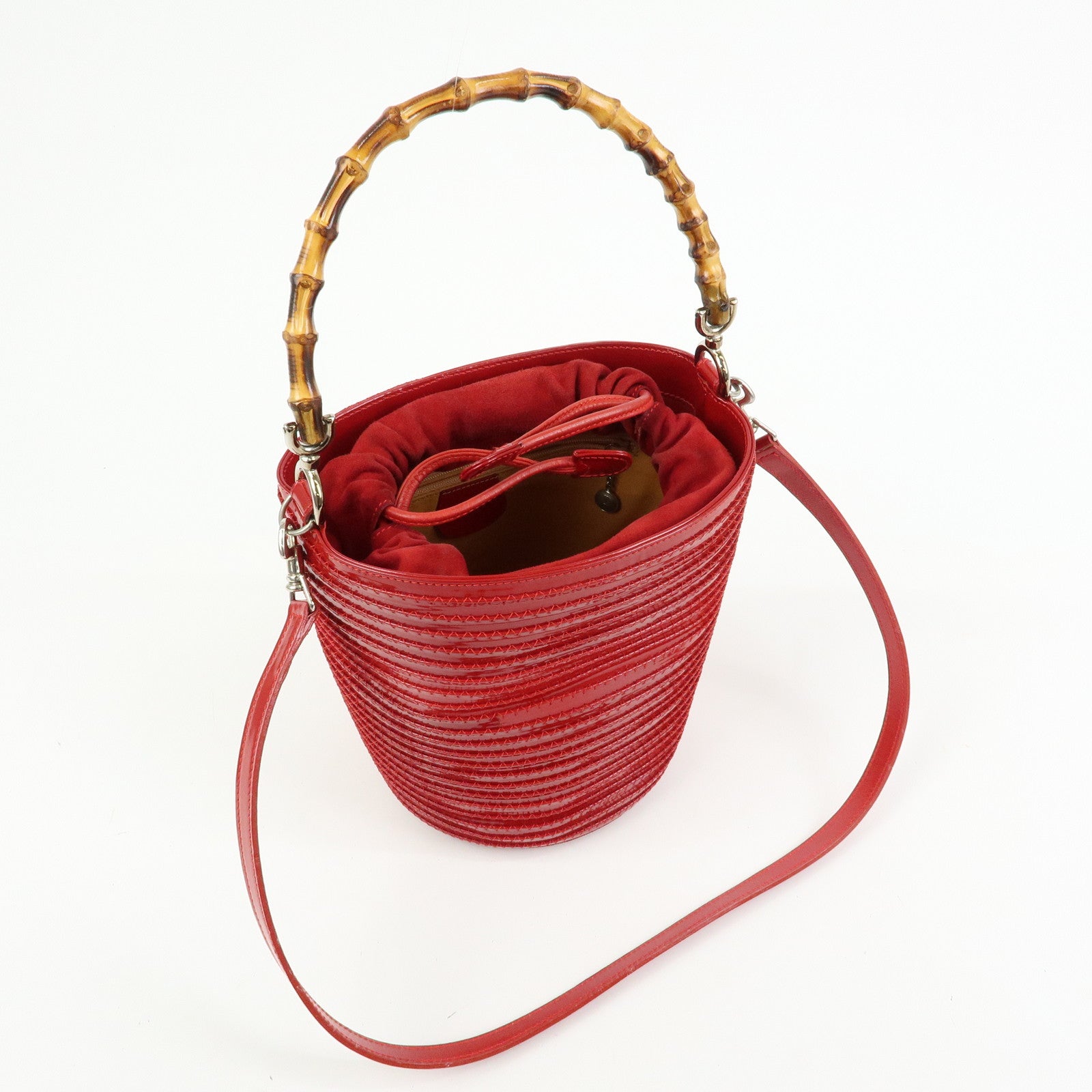 GUCCI Bamboo Patent Leather 2Way Bag Bucket Bag Red 001・01・1722