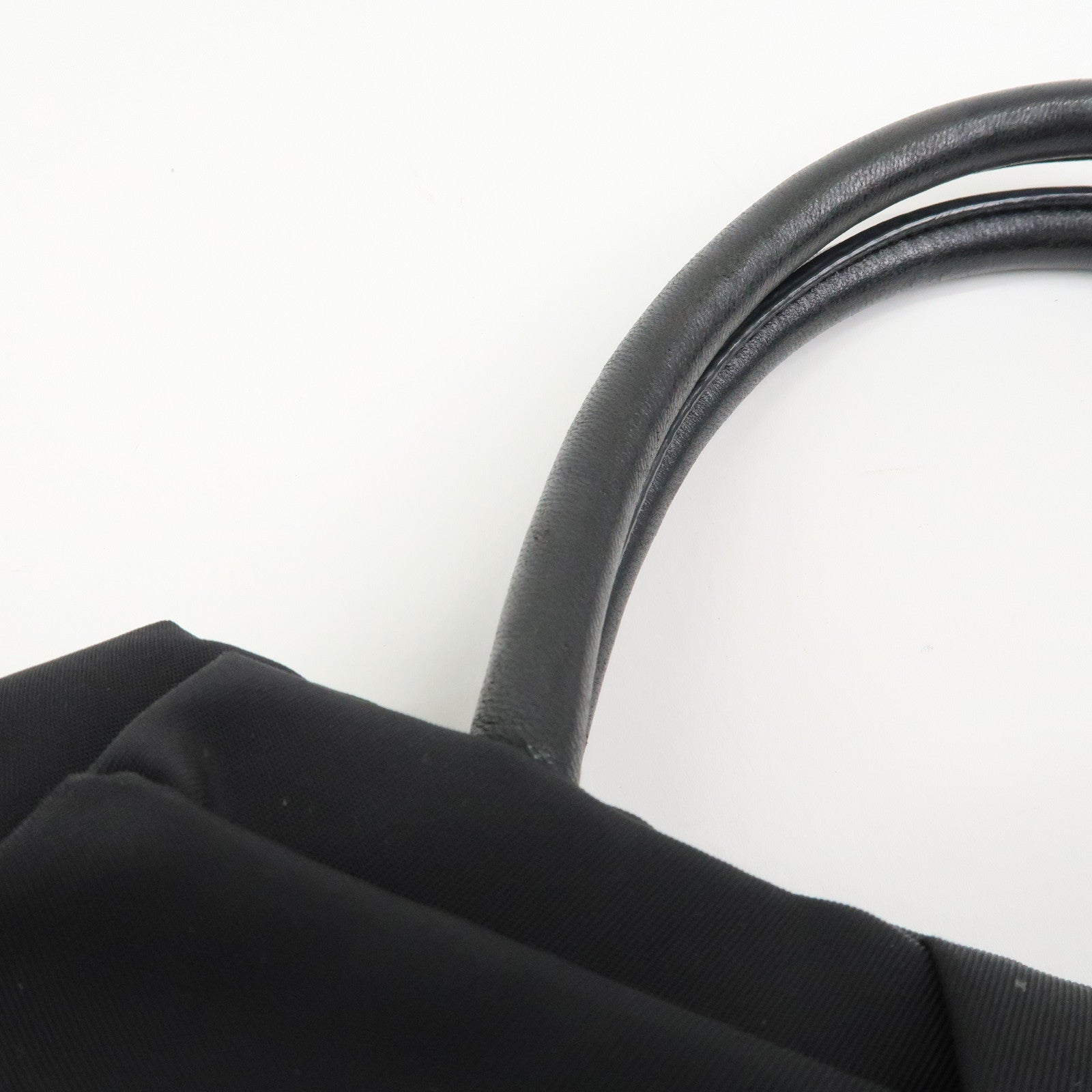 PRADA Nylon Leather Ribbon Hand Bag Tote Bag Black BN1601