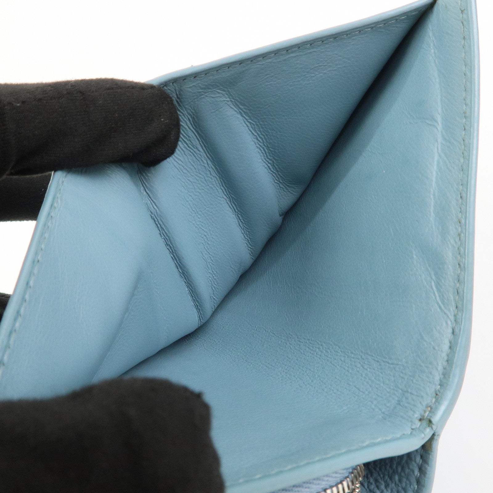 BALENCIAGA Leather Bi-Fold Compact Wallet Light Blue