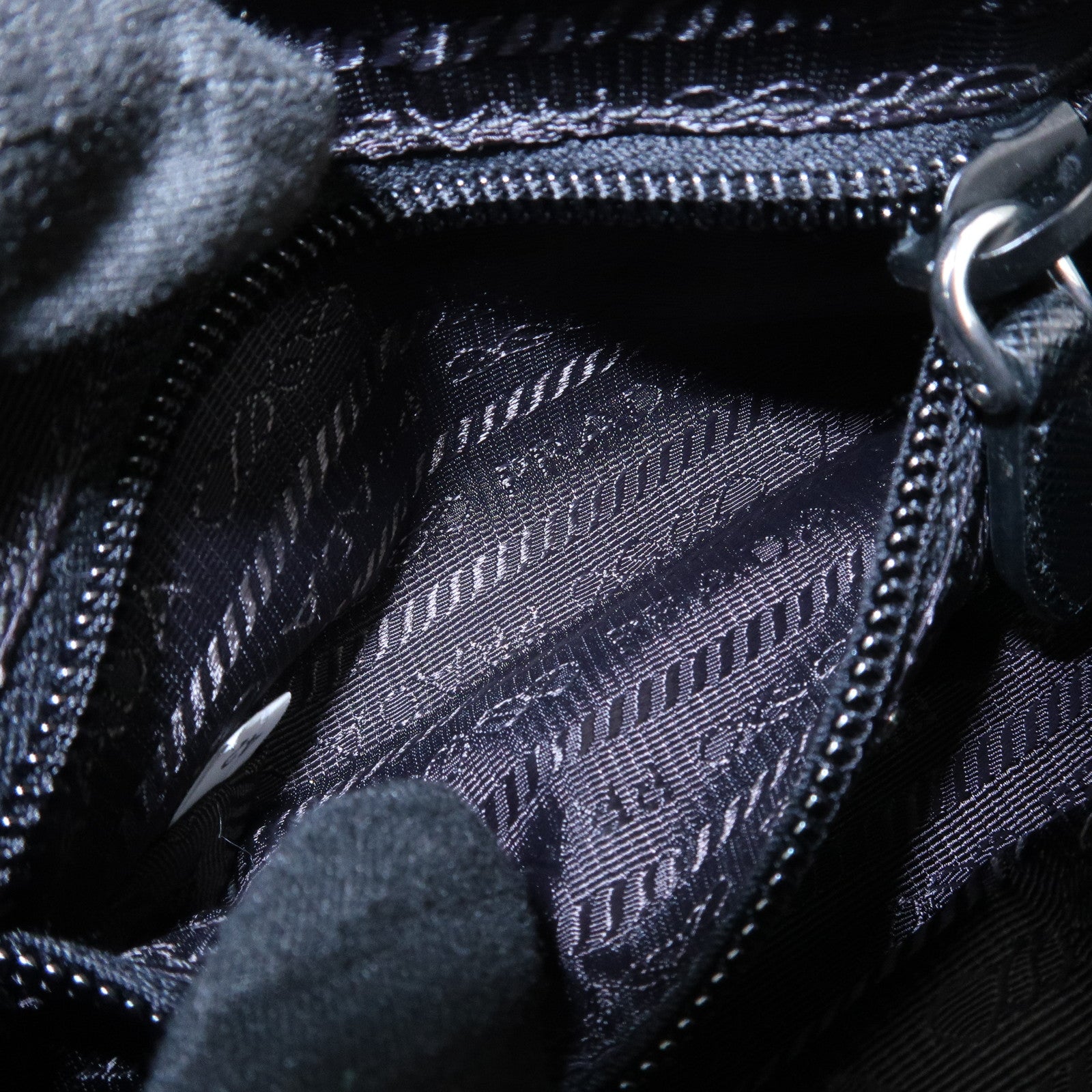 PRADA Triangle Logo Lace Nylon Leather Cosmetic Pouch Black 1NE175