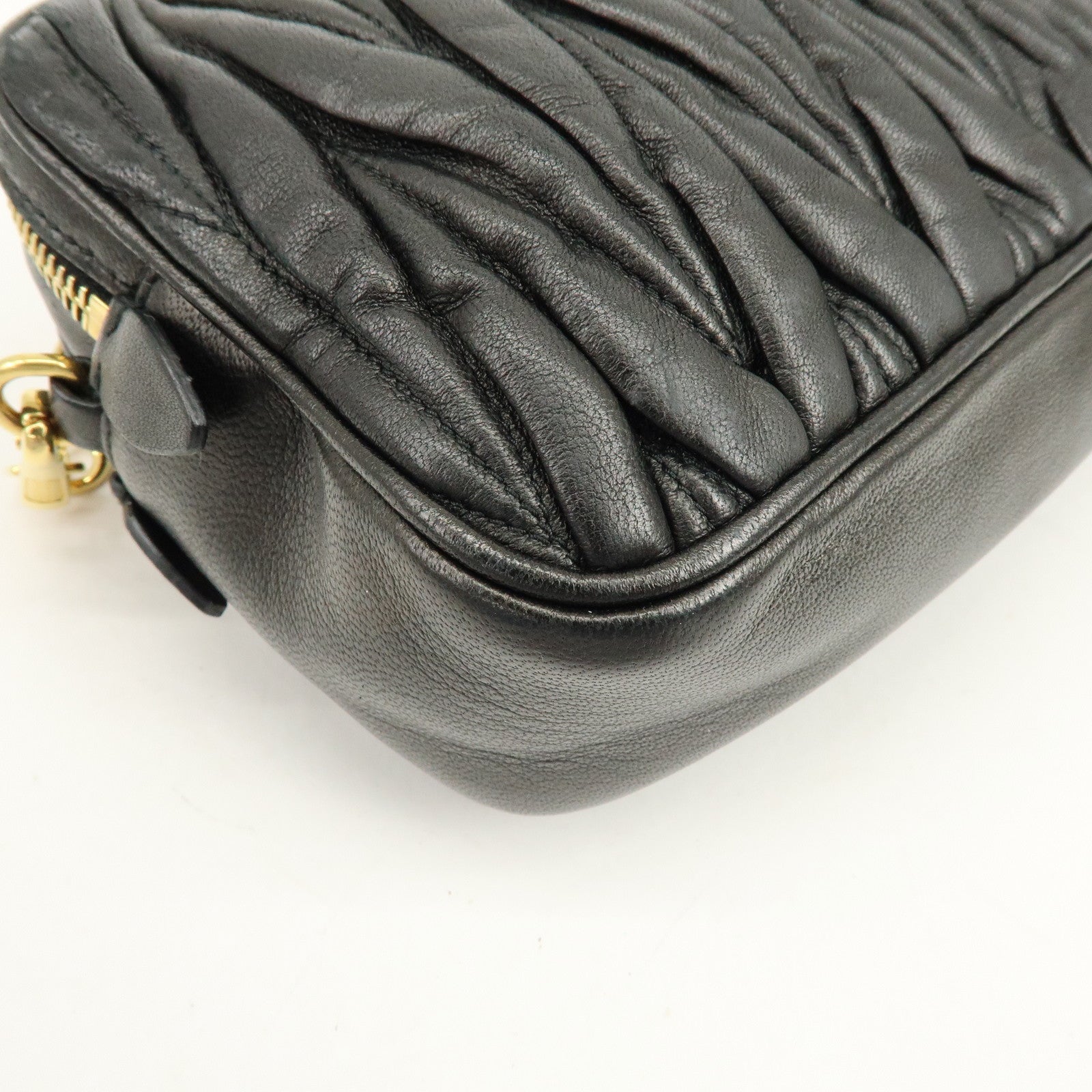 MIU MIU Matelasse Gathered Leather Shoulder Bag Crossbody Bag Black