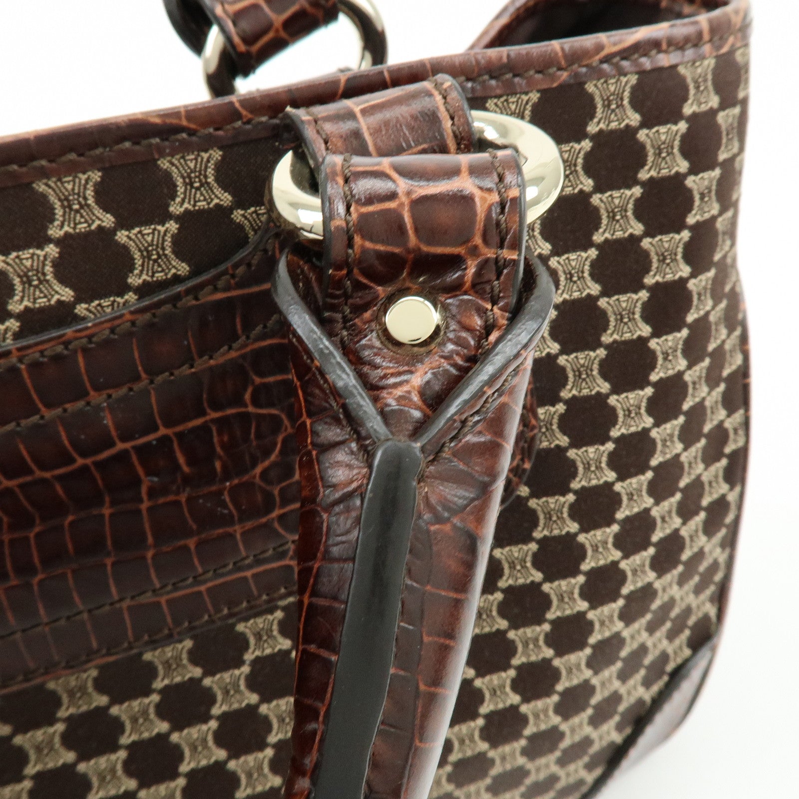 CELINE Macadam Embossed Leather Canvas Boogie Bag Hand Bag Brown