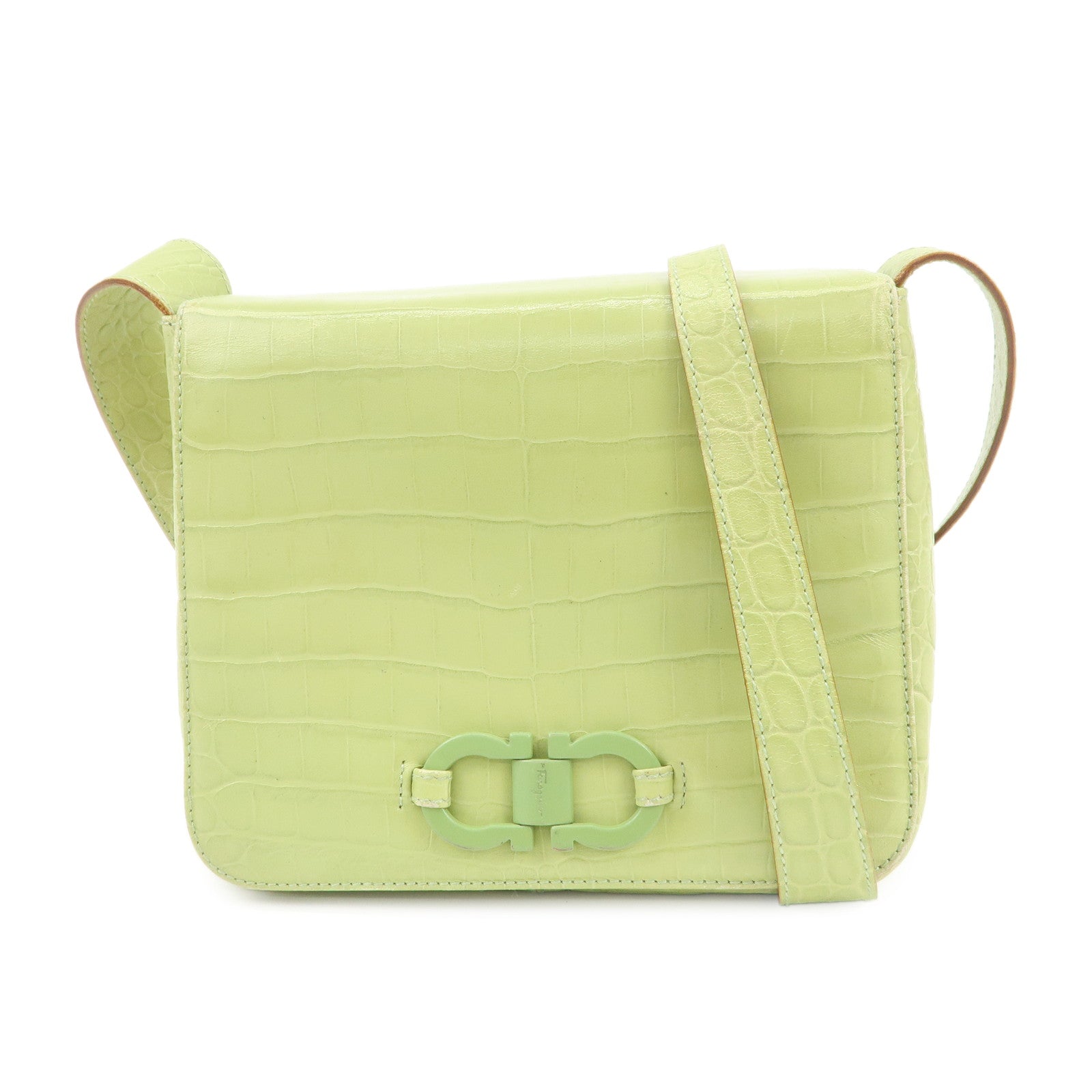 Ferragamo Gancini Embossed Leather Shoulder Bag Light Green