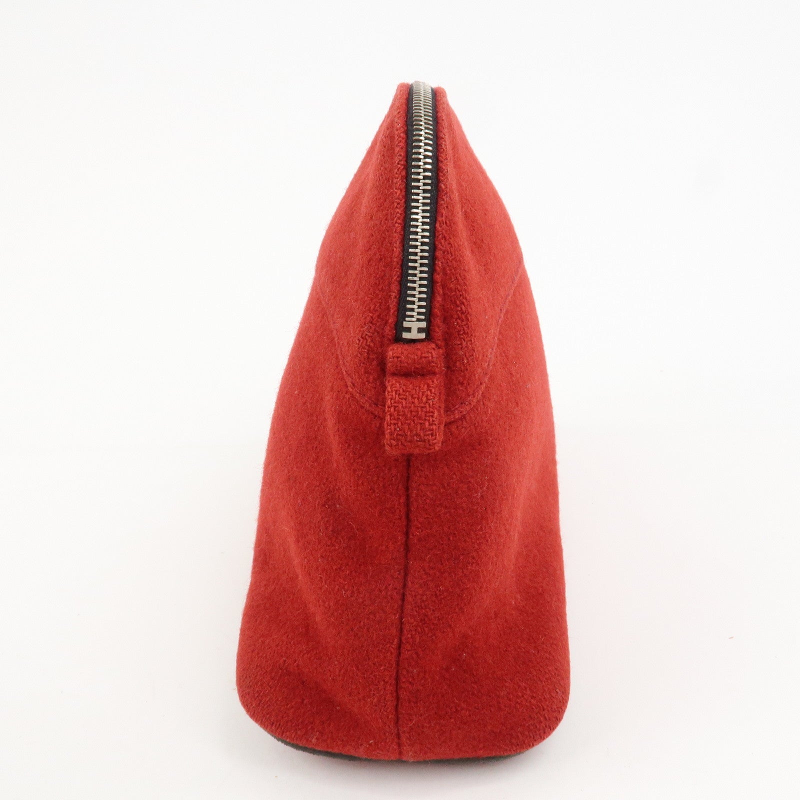 HERMES Wool 100% Leather Bolide Pouch MM Cosmetic Pouch Red