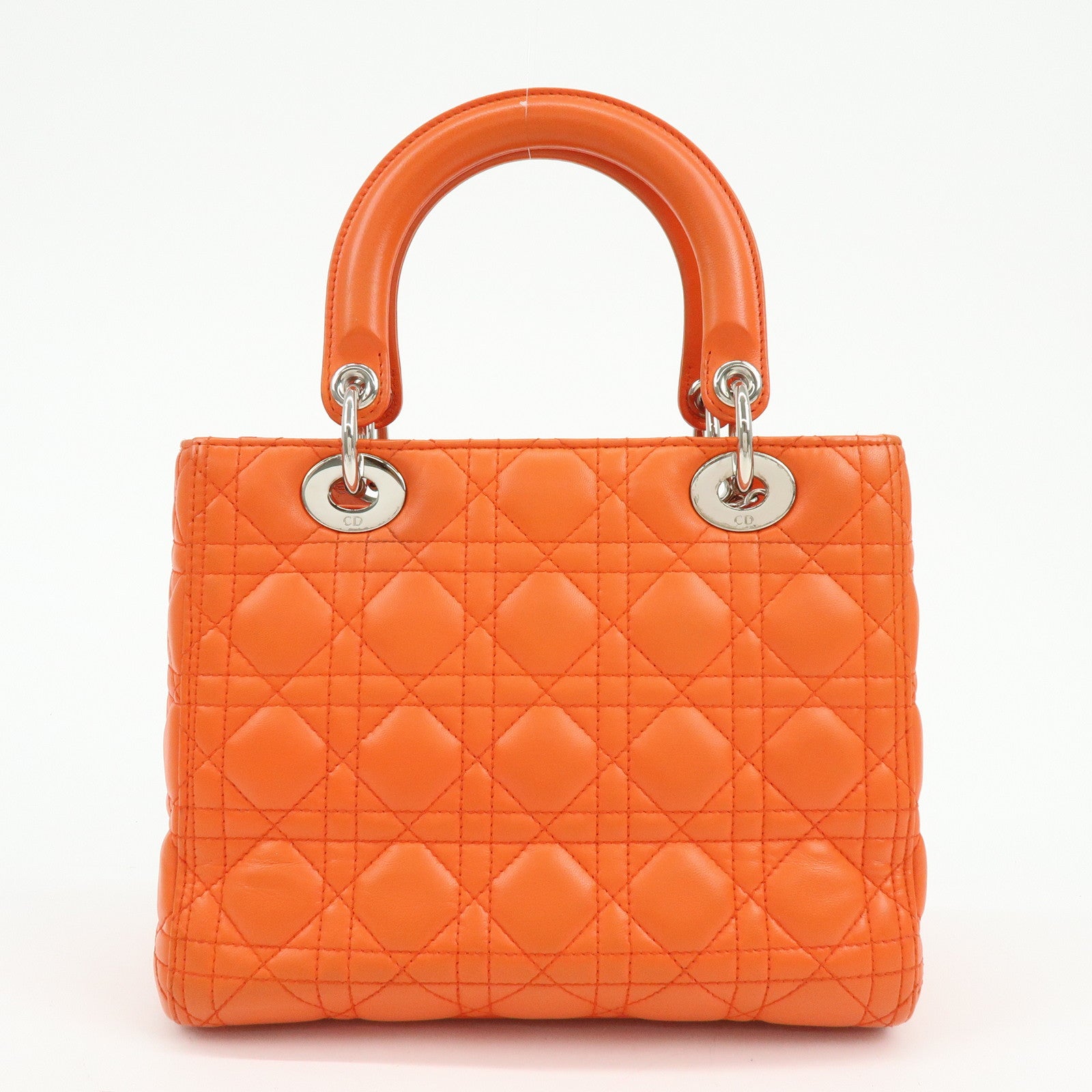 Christian Dior Lady Dior Cannage 2Way Hand Bag Shoulder Bag Orange