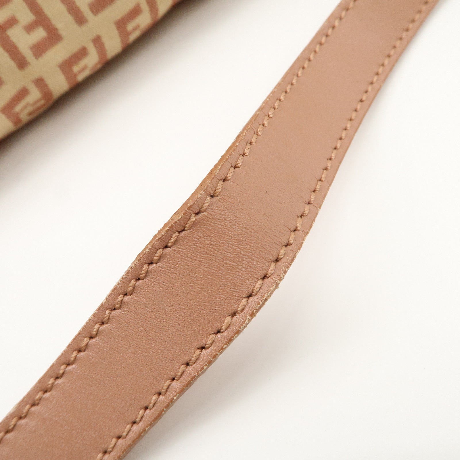 FENDI Mamma Baguette Zucchino Canvas Leather Pink Beige 8BR003 Used