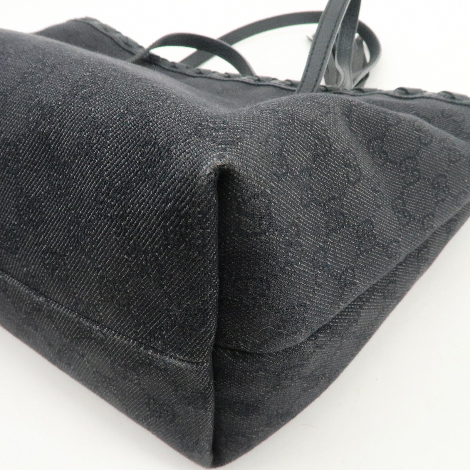 GUCCI Bamboo GG Canvas Leather Tote Bag Tassel Black 354665
