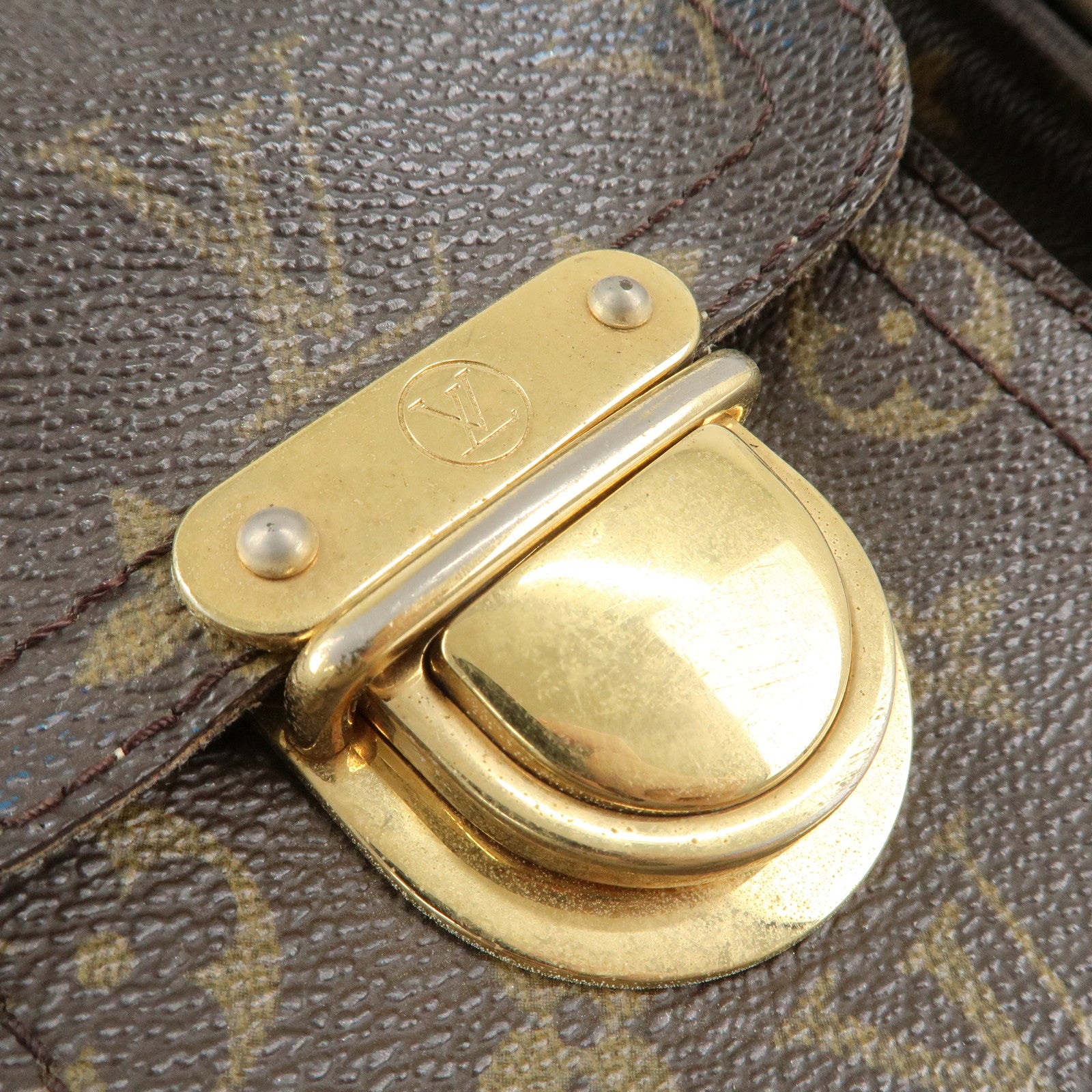 Louis Vuitton Monogram Manhattan PM Hand Bag Brown Gold HDW M40026 Used