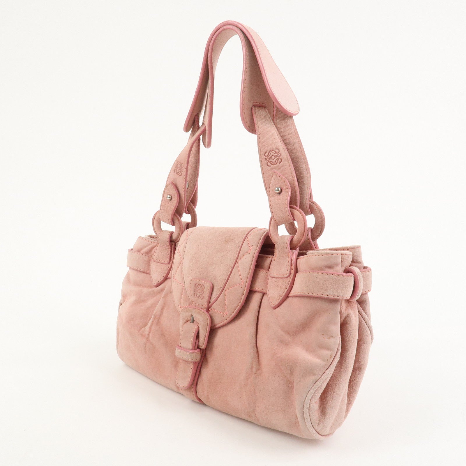 LOEWE Anagram Suede Shoulder Bag Hand Bag Pink