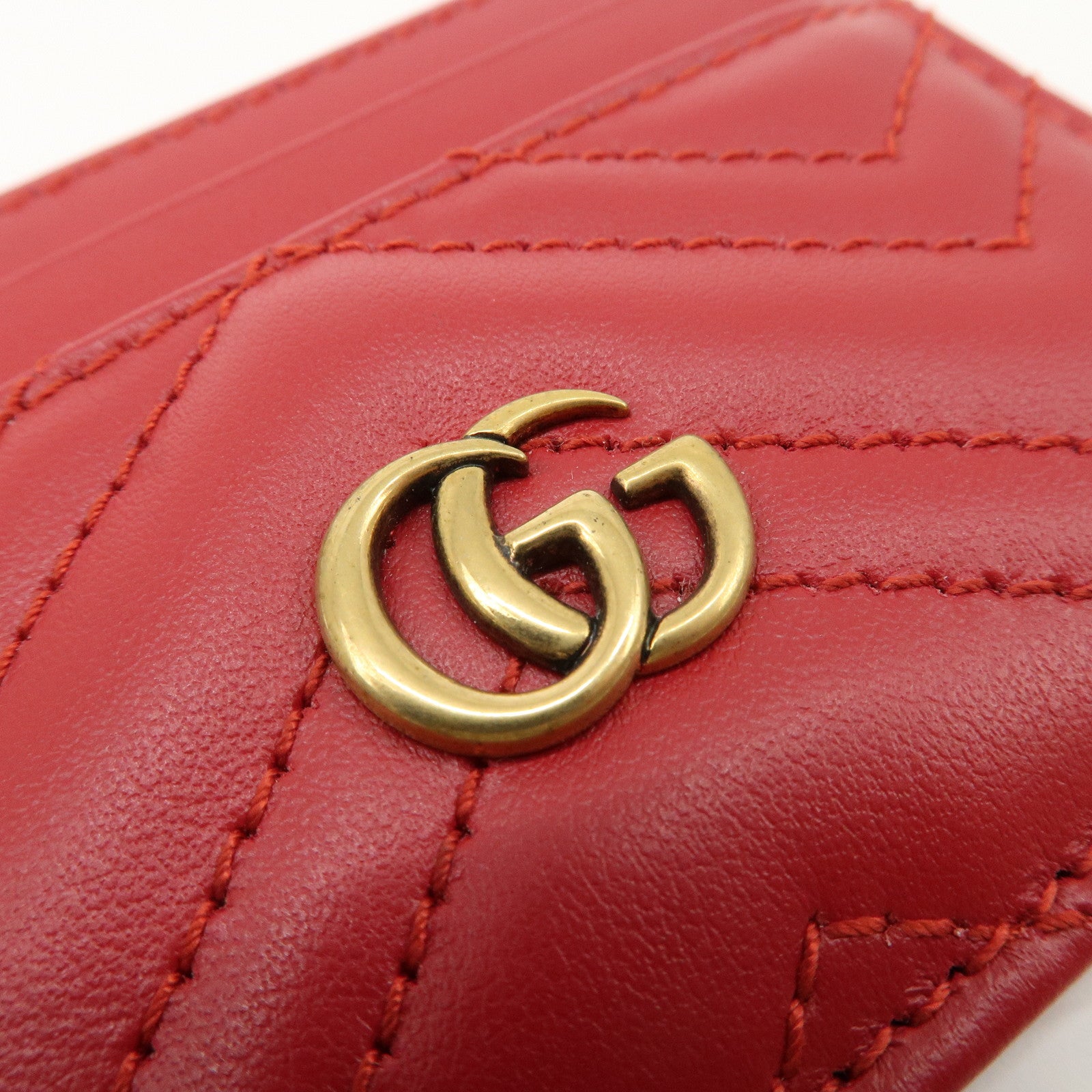 GUCCI GG Marmont Leather Card Case Red Gold Hardware 443127