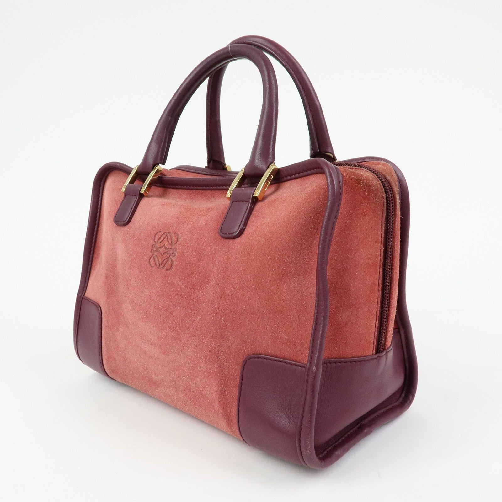 LOEWE Anagram Amazona 28 Suede Leather Hand Bag Red Bordeaux