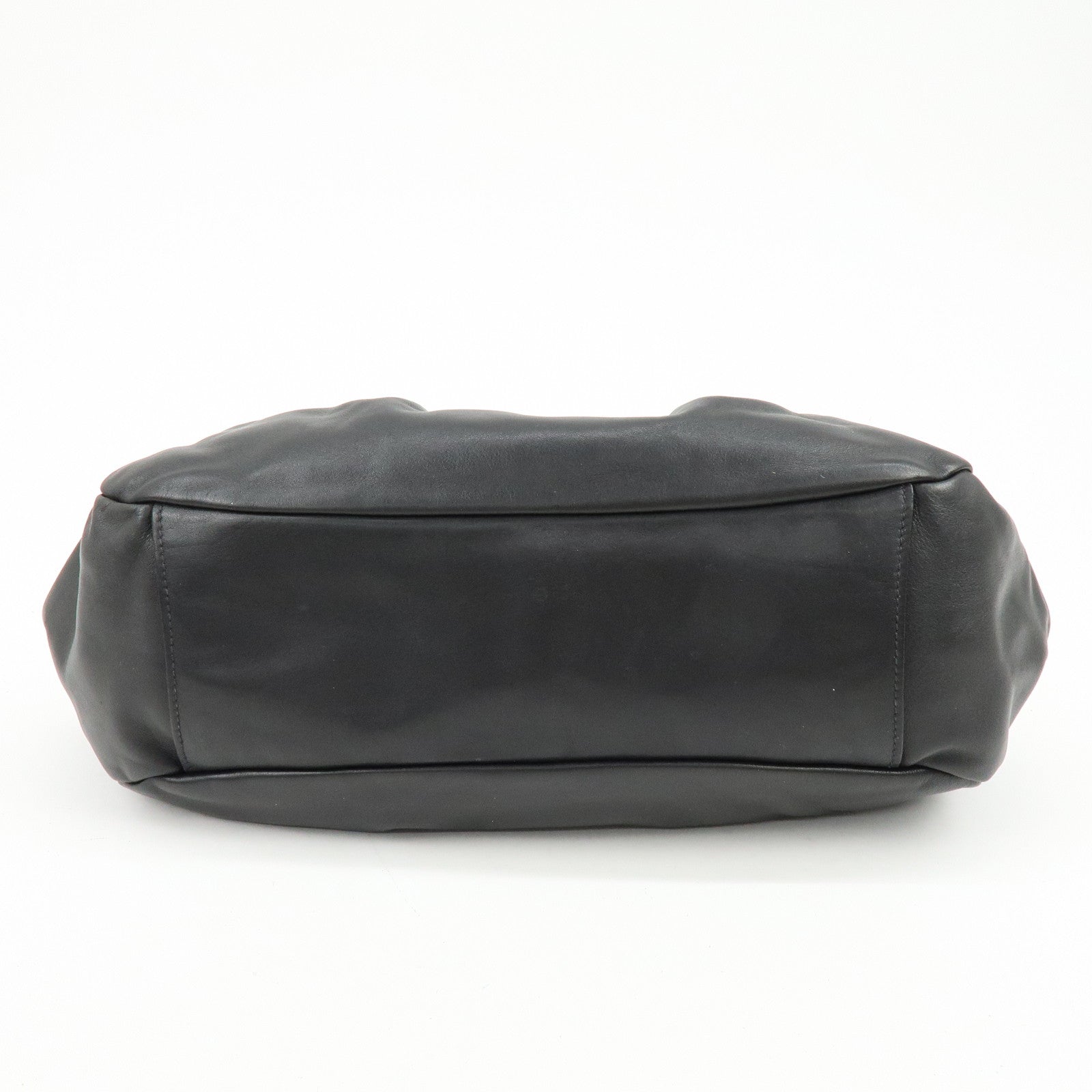 PRADA Logo Soft Calf Leather Side Belted Shoulder Bag Black BR3975