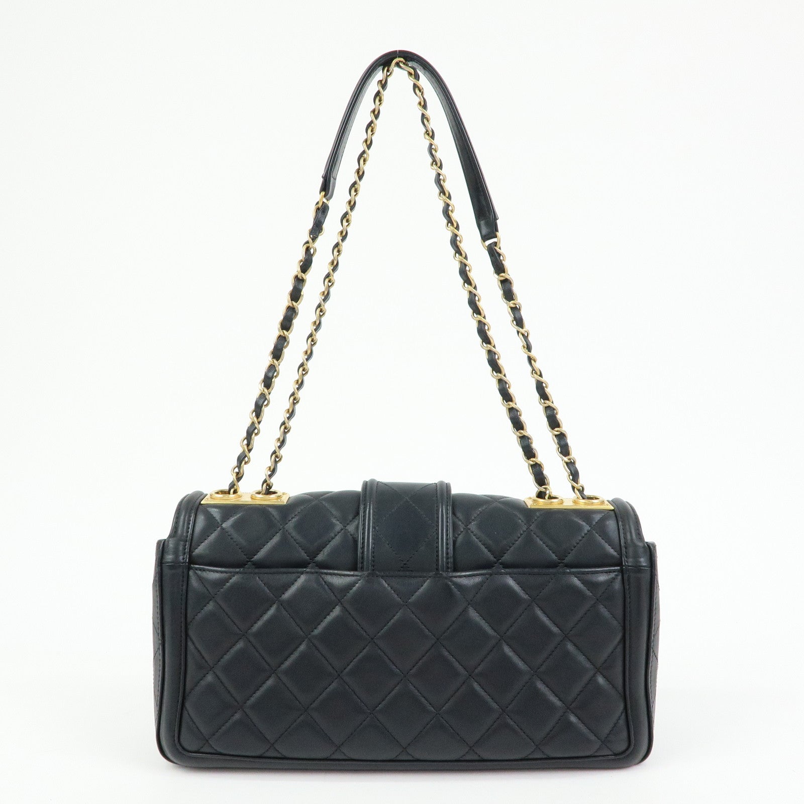 CHANEL Matelasse Lamb Skin Double Chain Single Flap Shoulder Bag