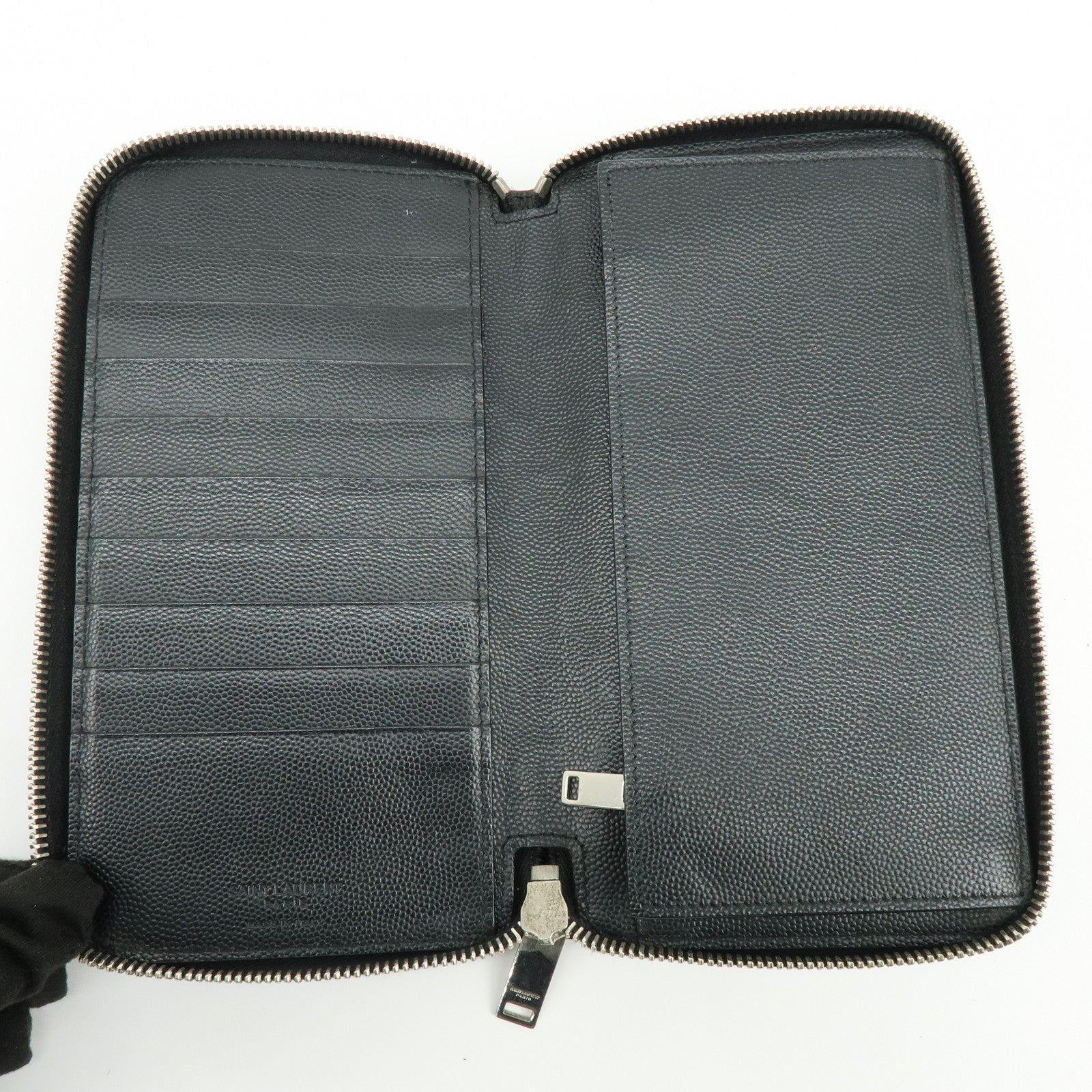 SAINT LAURENT PARIS Leather Round Zippy Long Wallet Black
