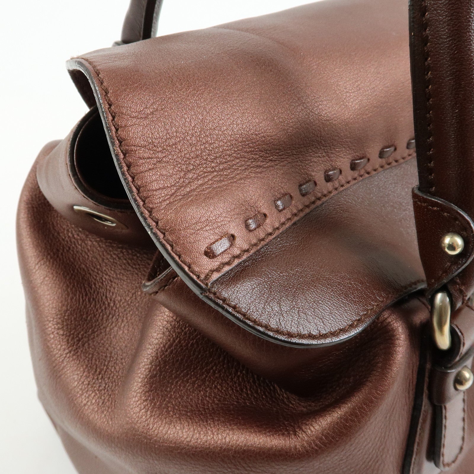 Ferragamo Gancini Leather 2Way Bag Hand Shoulder Bag Metallic Brown