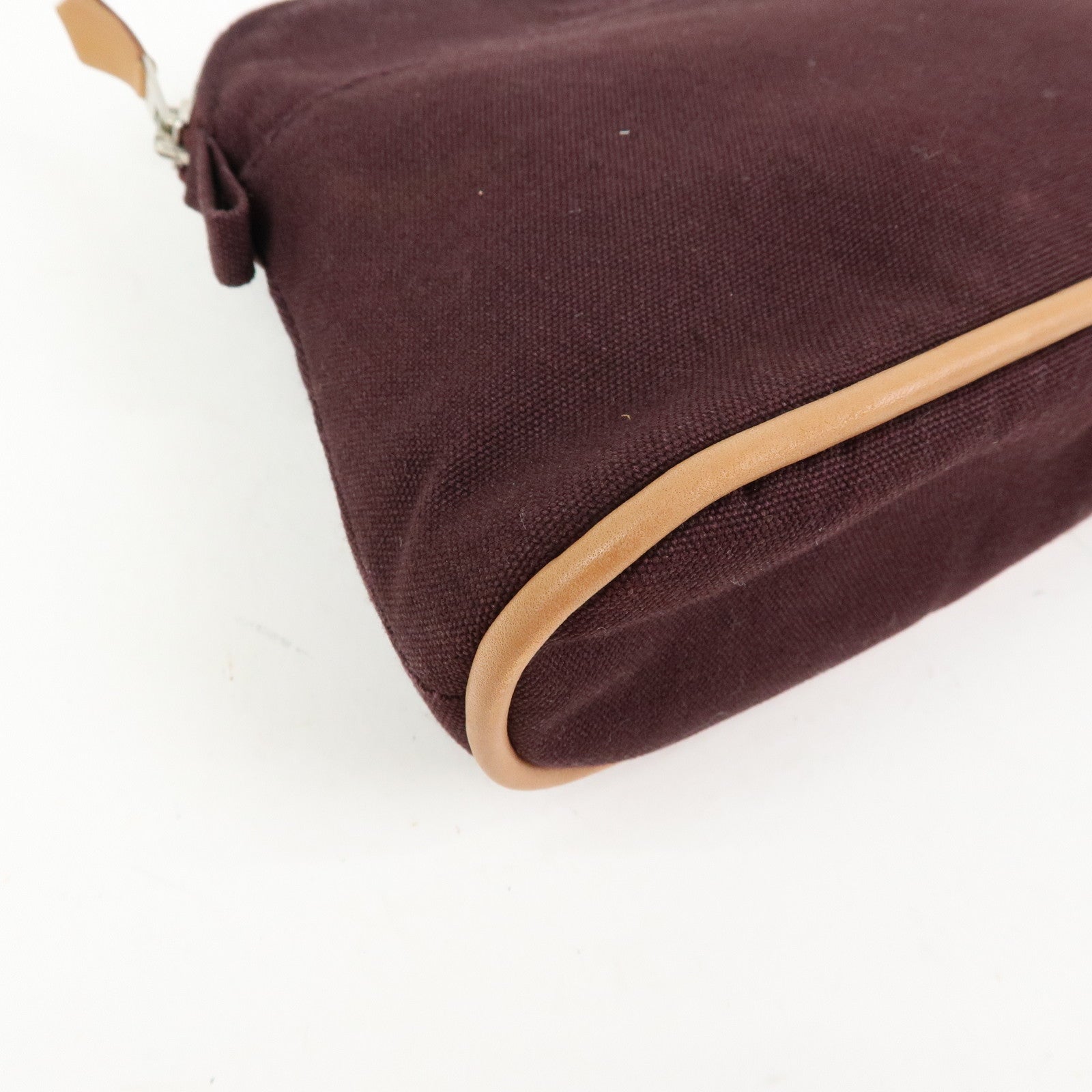 HERMES Cotton Leather Bolide Pouch Mini Bordeaux