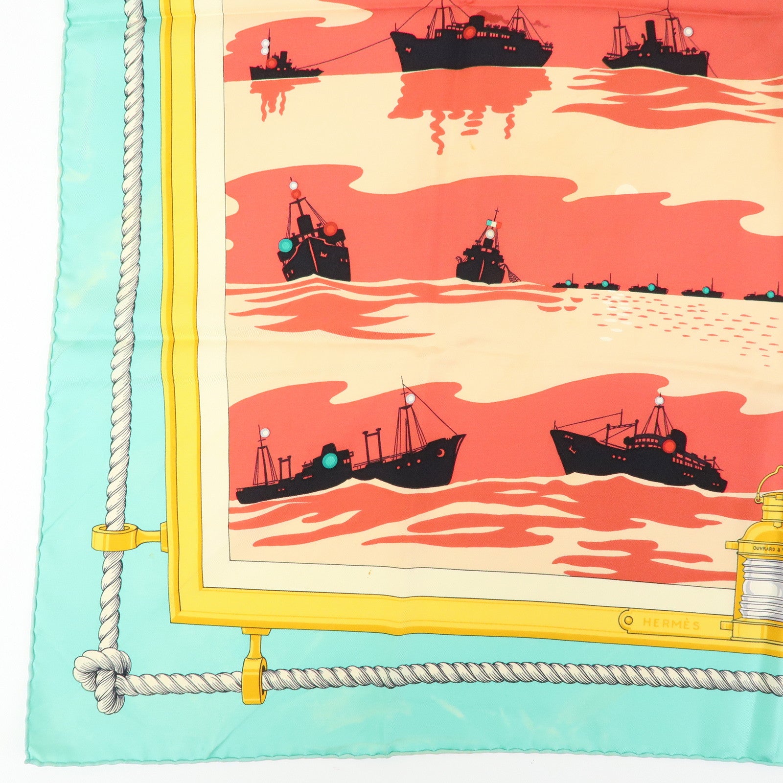 HERMES Carre 90 Silk100% Scarf FEUX DE ROUTE APERCUS LA NUIT EN MER