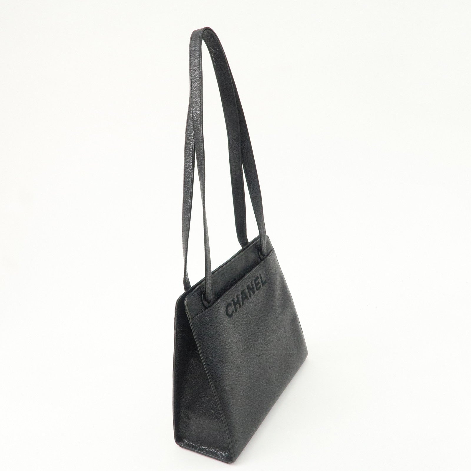 CHANEL Caviarskin Tote Bag Shoulder Bag Black Gold HDW Used