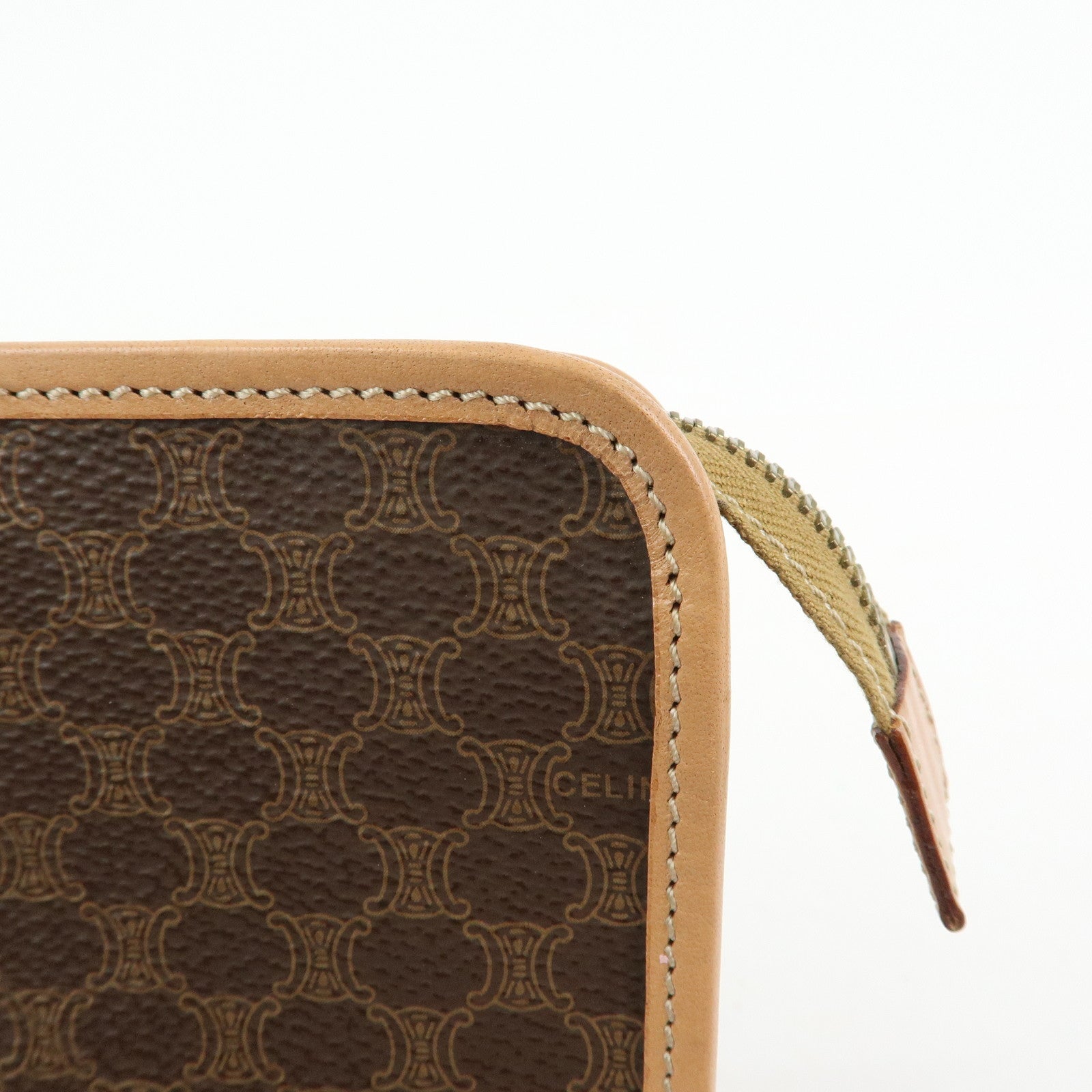 CELINE Macadam PVC Leather Clutch Bag Cosmetic Pouch Brown