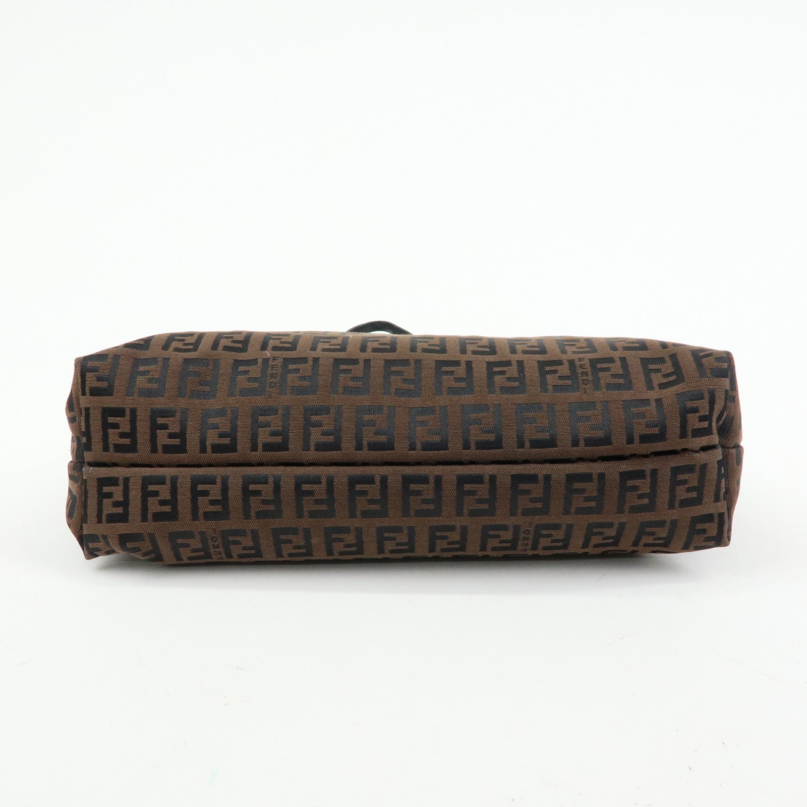 FENDI Zucchino Canvas Leather Tote Shoulder Bag Brown Black 8BH023