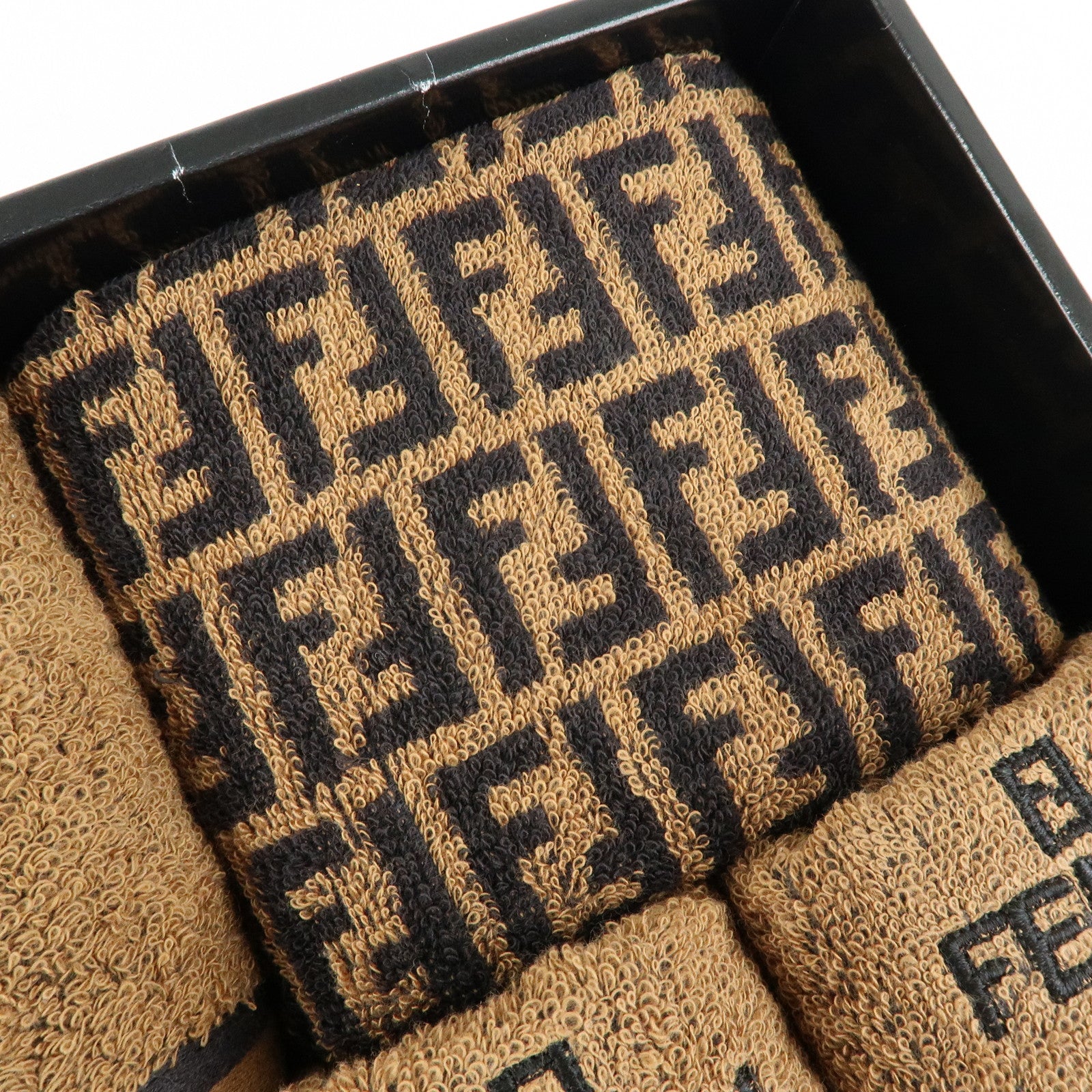 FENDI Zucca Pile Terry Cloth Towel Set Black Brown