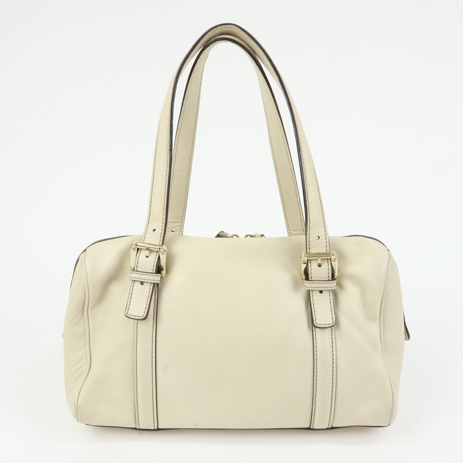 GUCCI Interlocking G Sherry Leather Boston Hand Bag Ivory 170009
