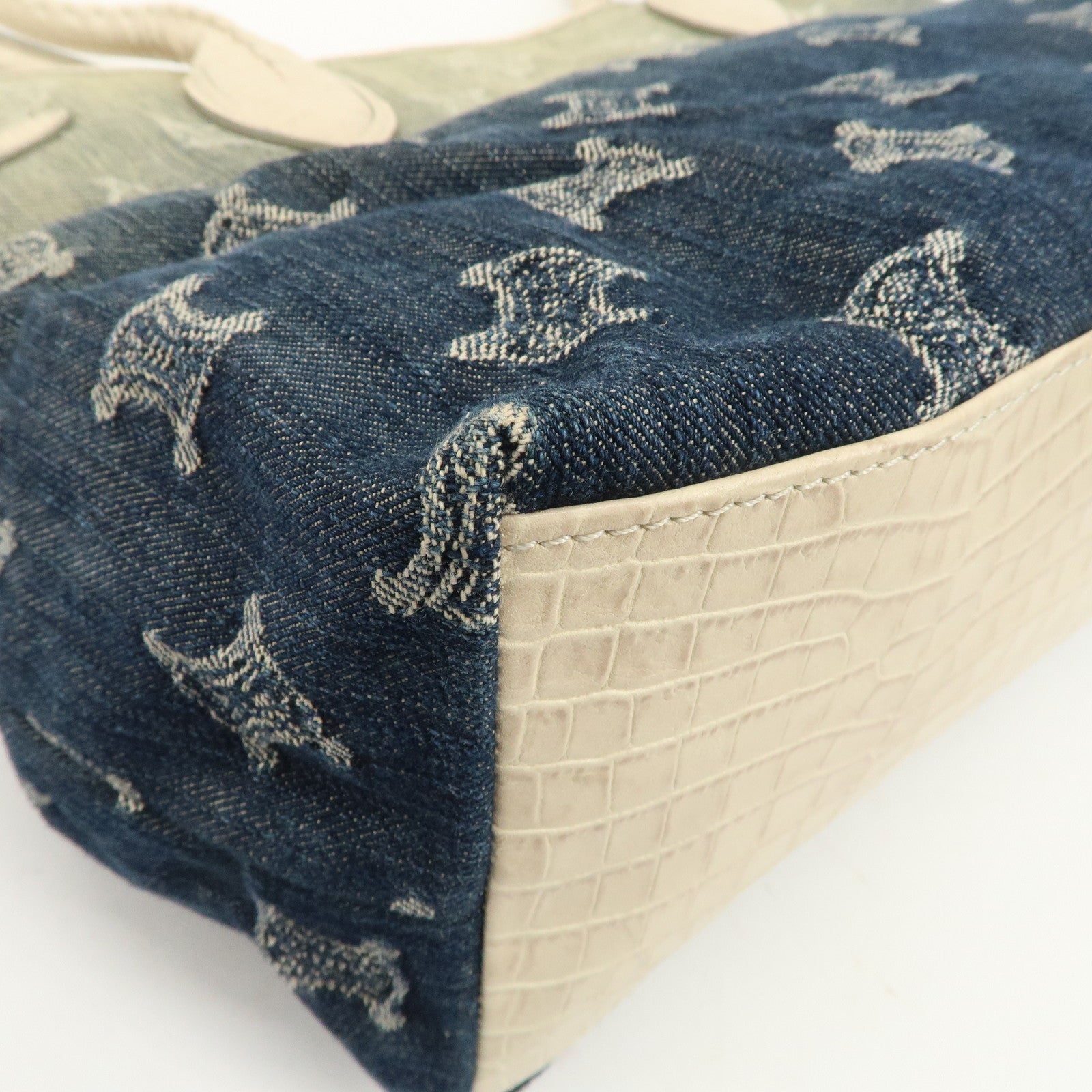 CELINE Macadam Denim Leather Tote Bag Indigo Blue Ivory