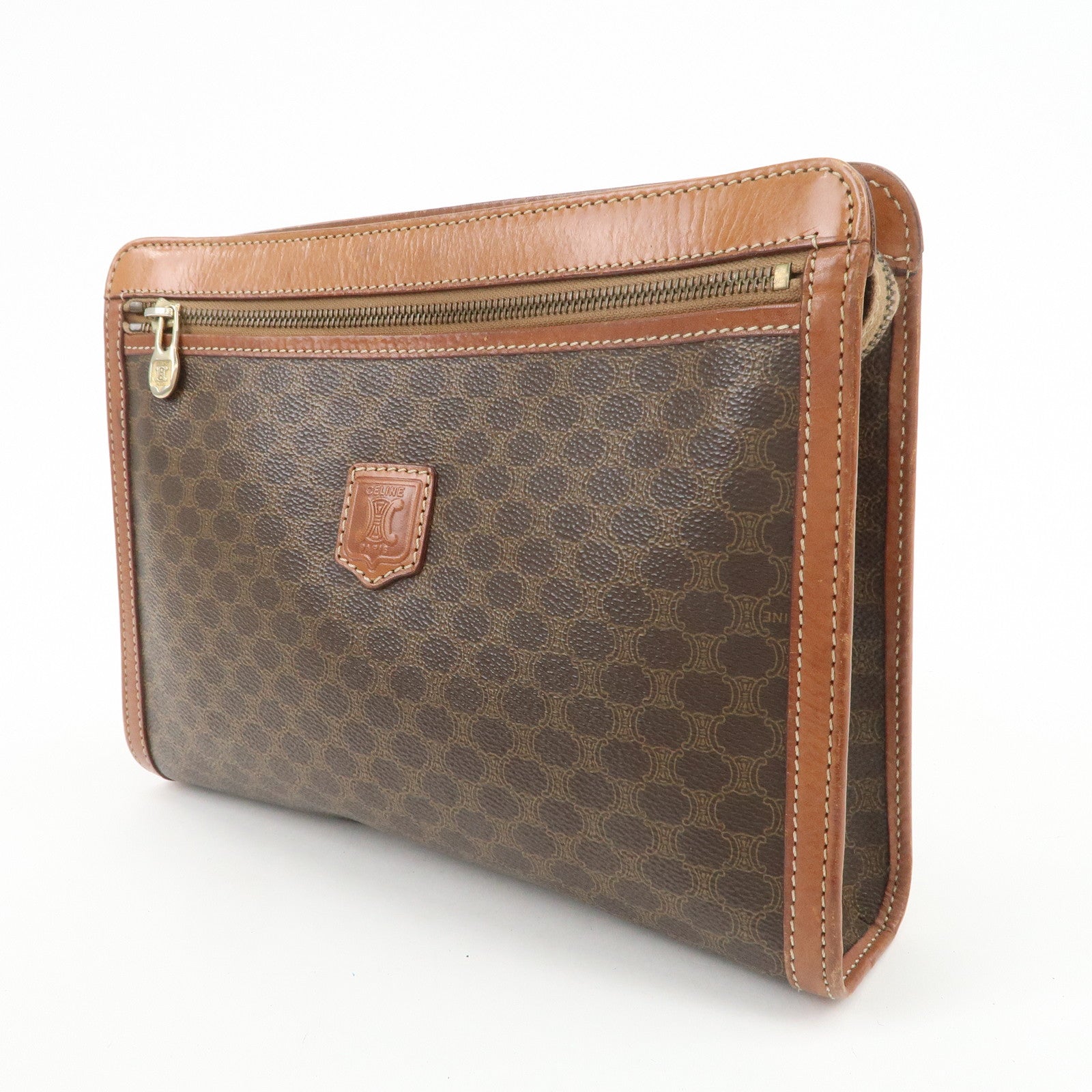 CELINE Macadam PVC Logo Leather Clutch Bag Brown