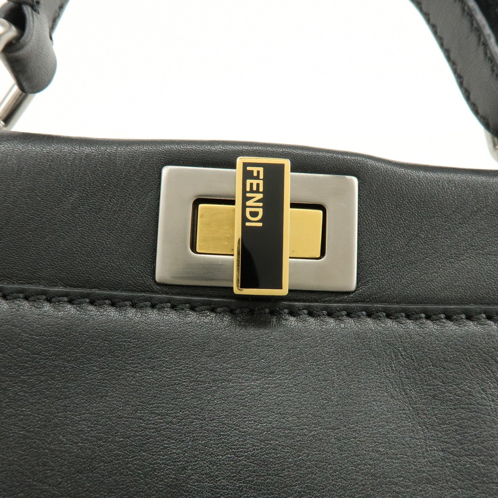 FENDI Peekaboo Leather 2Way Bag Hand Bag Shoulder Bag Black 8BN227