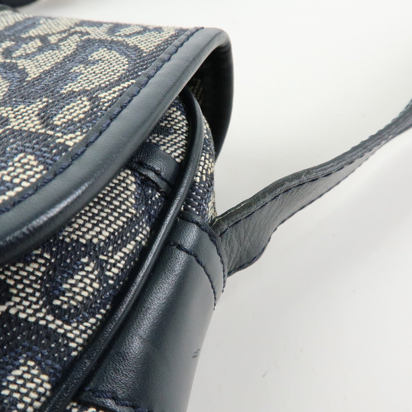 Christian Dior Trotter Jacquard Leather Shoulder Crossbody Bag Navy